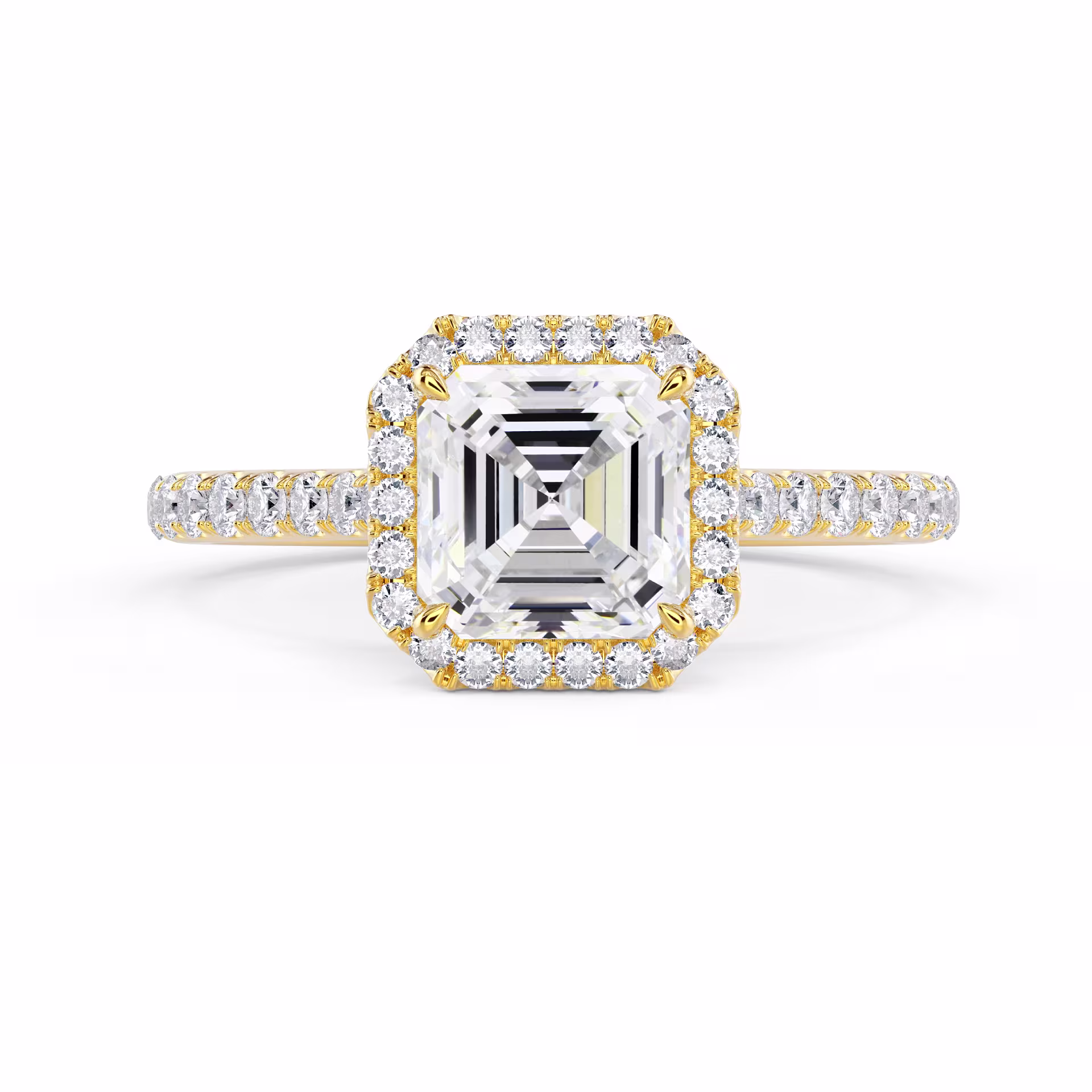 Diamonds set in Yellow Gold Asscher Halo Pavé Setting (Main View)