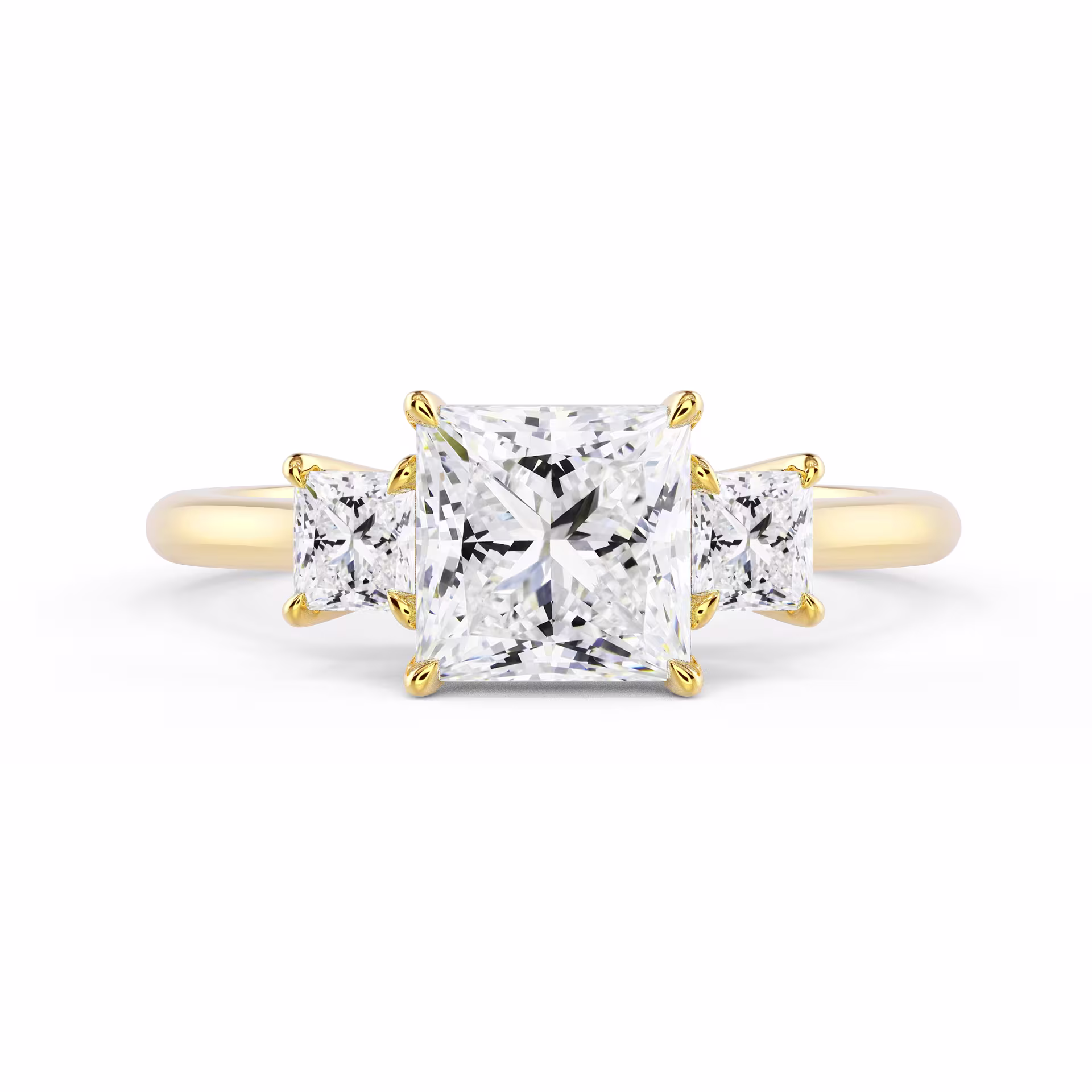 Yellow Gold Princess Three Stone Diamond Engagement Ring featuring Diamonds (Main View)
