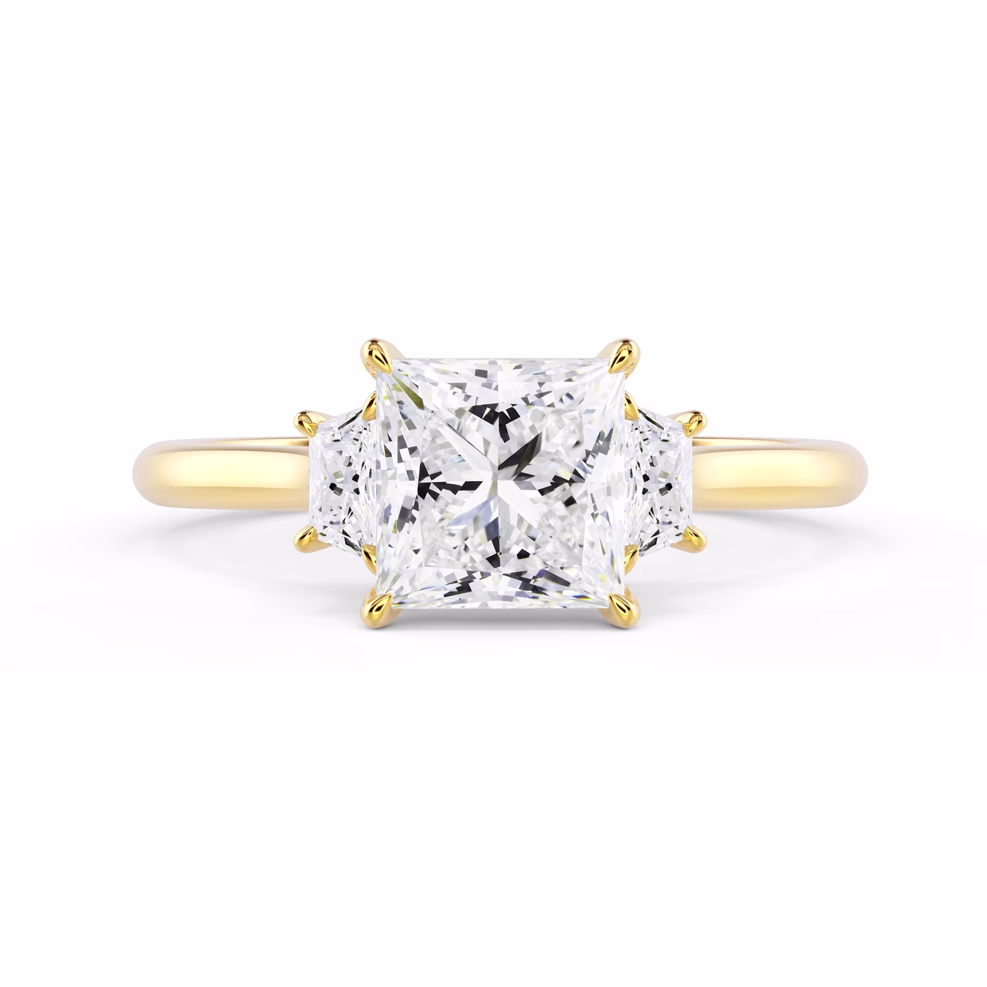 Lab Created Diamonds set in Yellow Gold Princess and Trapezoid Setting (Main View)