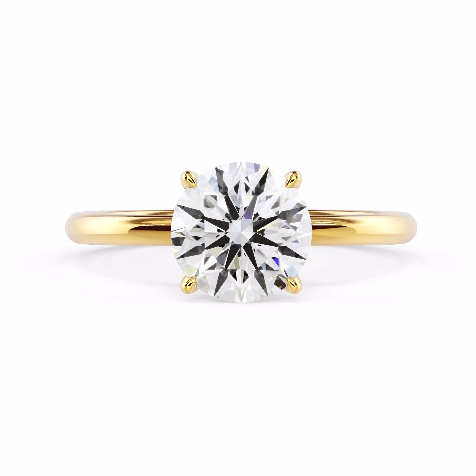 Yellow Gold Round Classic Four Prong Solitaire Diamond Engagement Ring featuring Lab Diamonds (Main View)