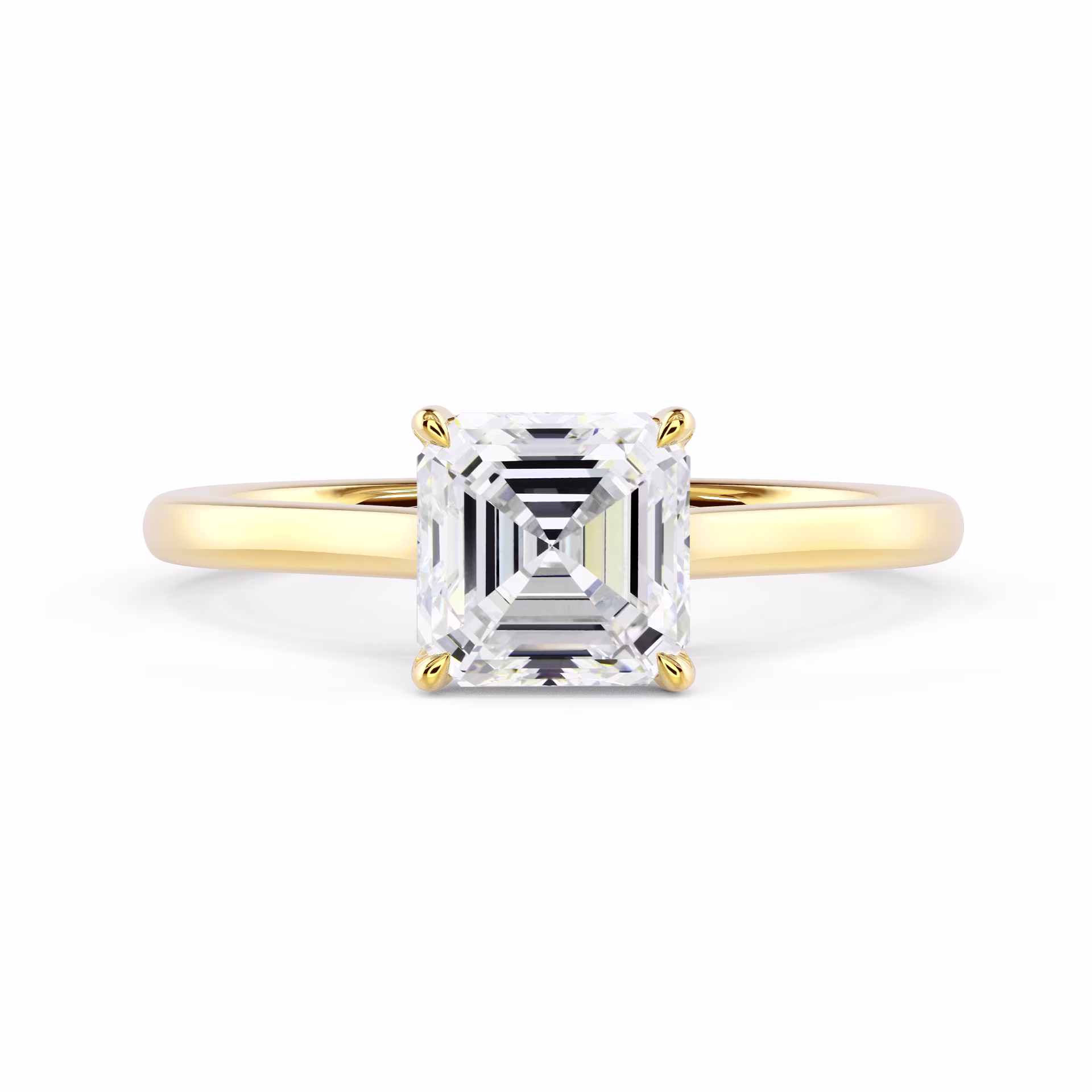 Yellow Gold Asscher Trellis Solitaire Diamond Engagement Ring featuring Man Made Diamonds (Main View)