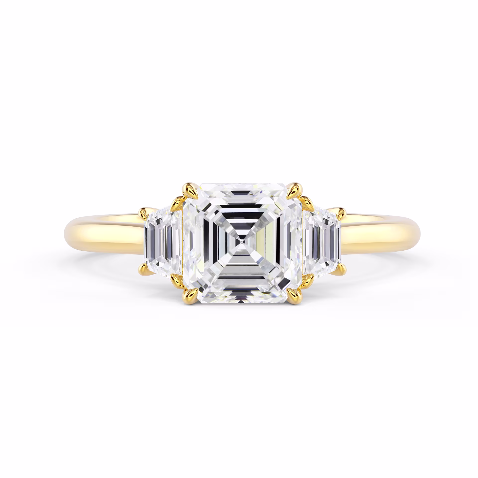 Synthetic Diamonds set in Yellow Gold Asscher and Trapezoid Diamond Engagement Ring (Main View)