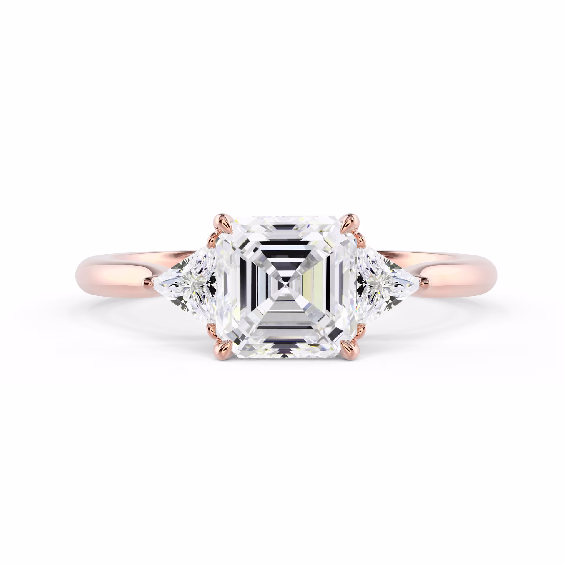 Diamonds set in Rose Gold Asscher and Trillion Setting (Main View)