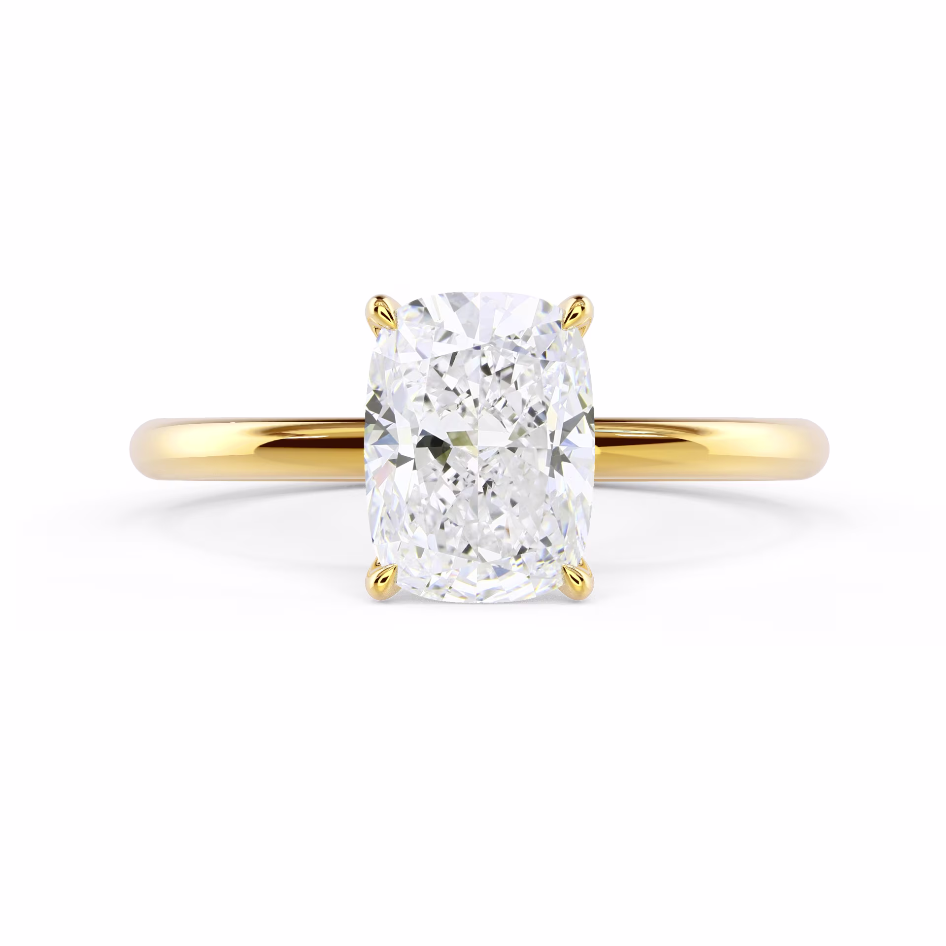 Yellow Gold Cushion Classic Four Prong Solitaire Diamond Engagement Ring featuring Diamonds (Main View)