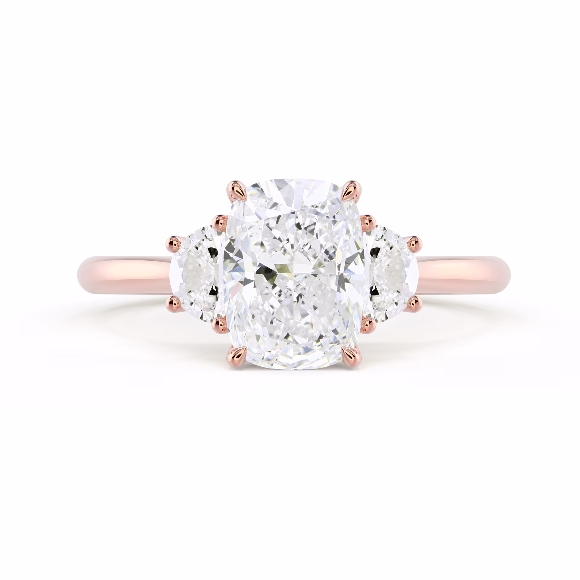 Rose Gold Cushion and Half Moon Setting featuring Created Diamonds (Main View)