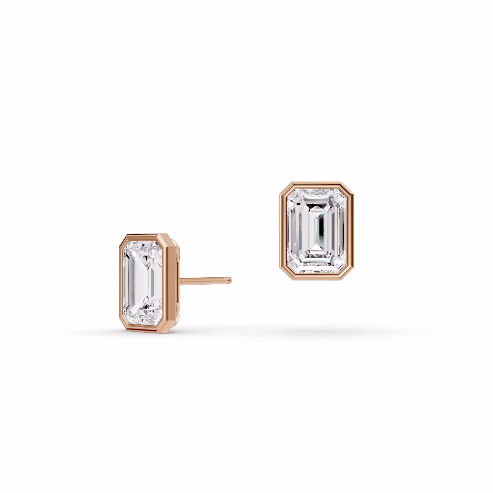 Emerald Cut Lab Created Diamonds set in Bezel Stud Earrings