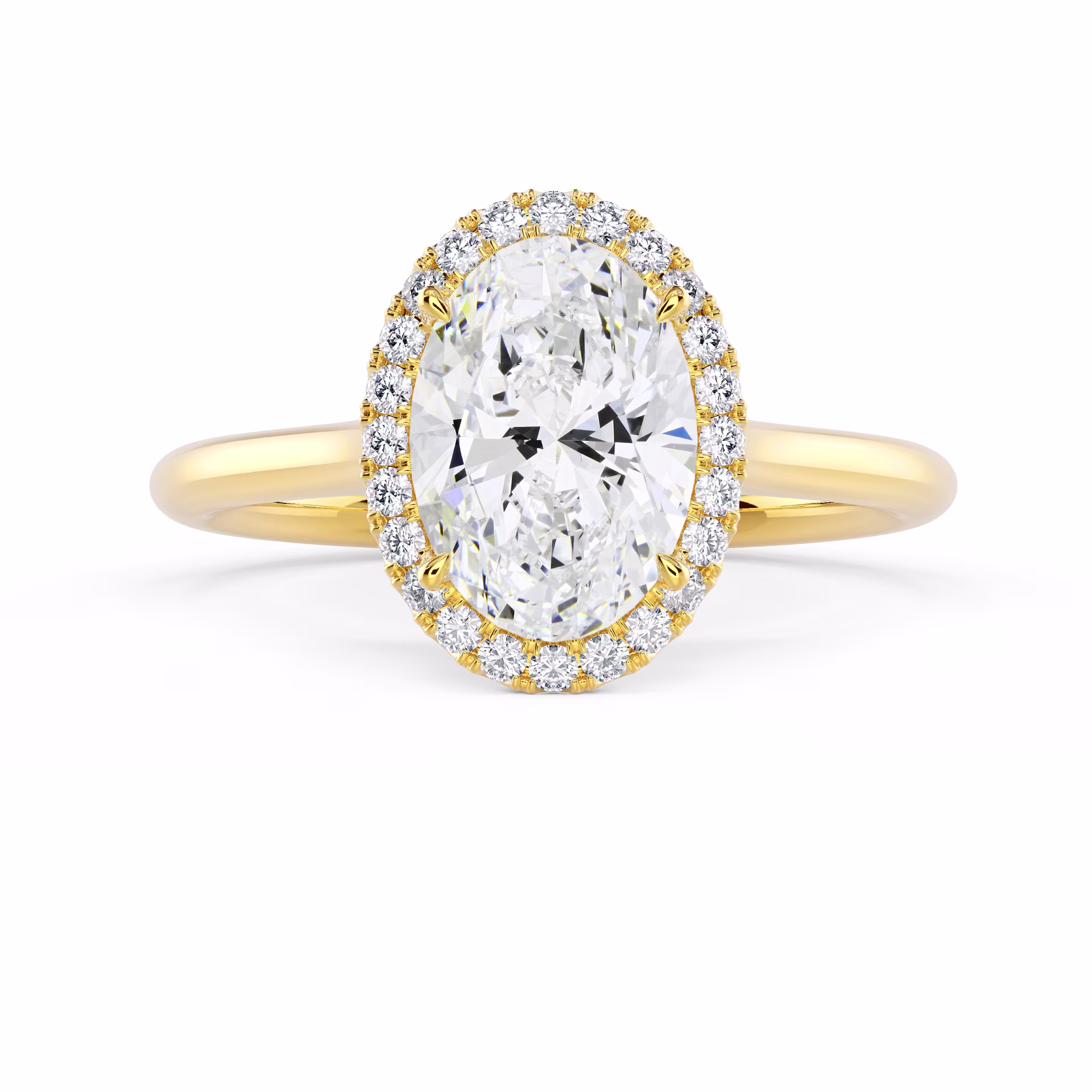 Lab Diamonds Oval Single Halo Setting in Yellow Gold (Main View)