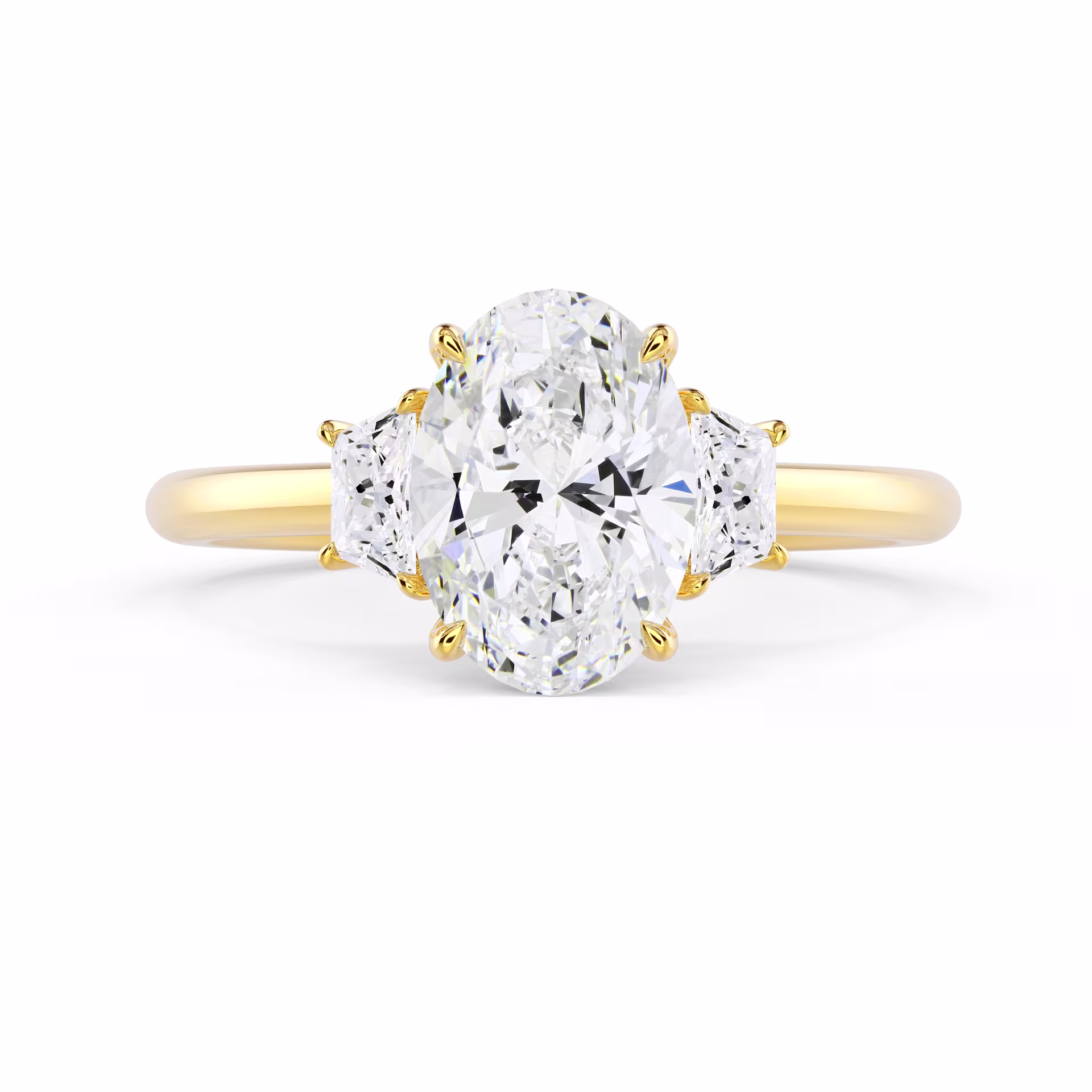 Created Diamonds Oval and Trapezoid Diamond Engagement Ring in Yellow Gold (Main View)