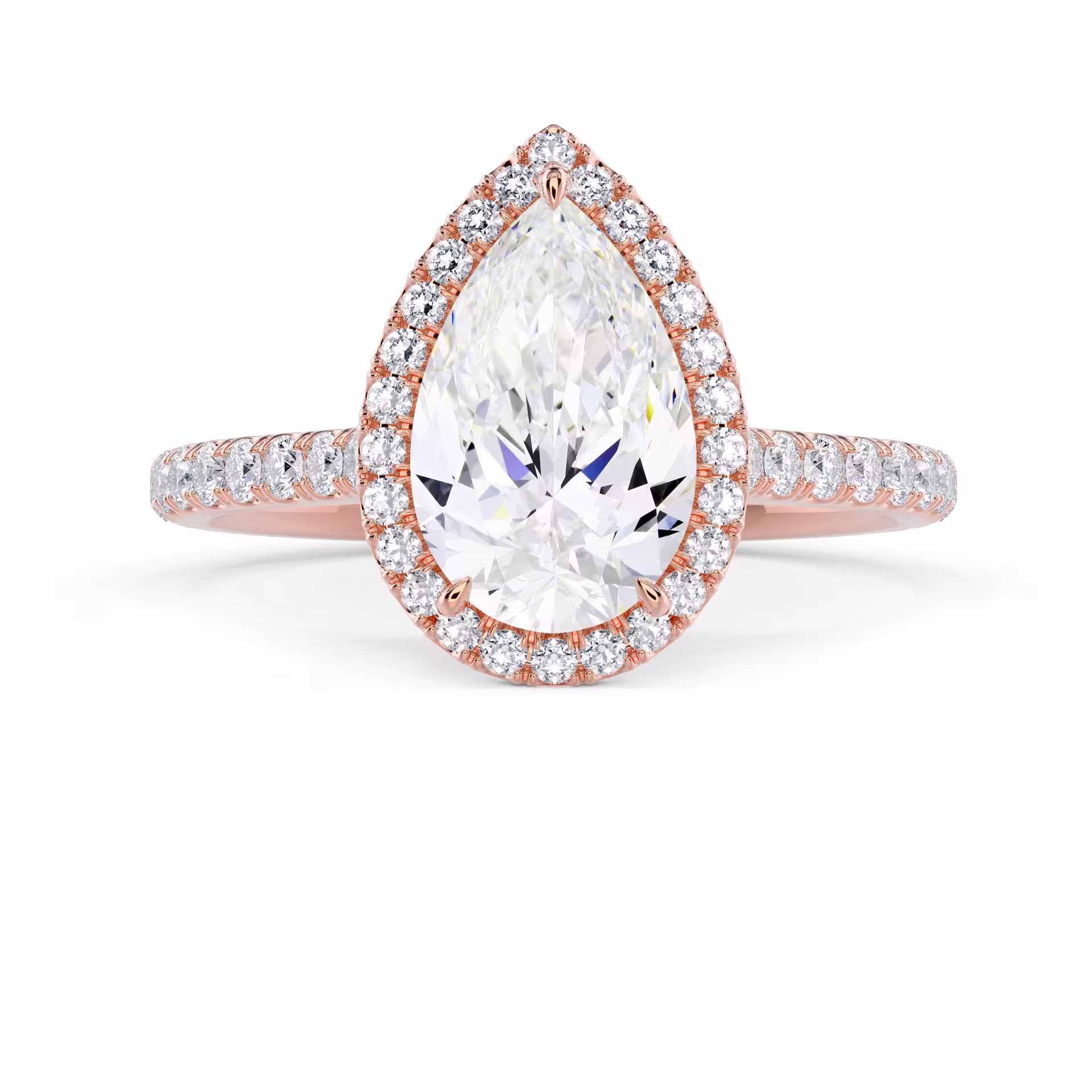 Rose Gold Pear Halo Pavé Setting featuring Diamonds (Main View)
