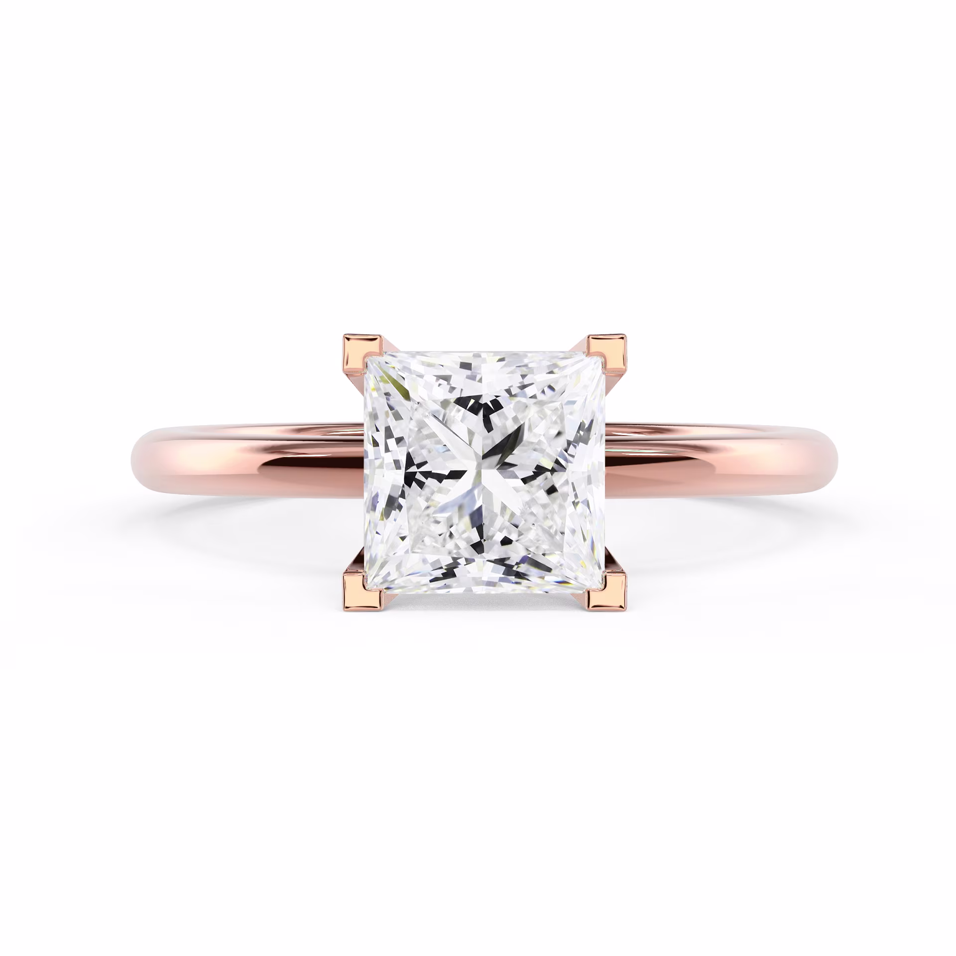 Rose Gold Princess Classic Four Prong Solitaire Diamond Engagement Ring featuring Hand Selected Lab Diamonds (Main View)
