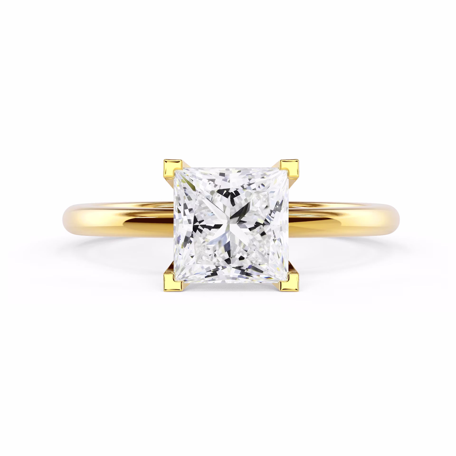 Yellow Gold Princess Classic Four Prong Solitaire Diamond Engagement Ring featuring High Quality Diamonds (Main View)