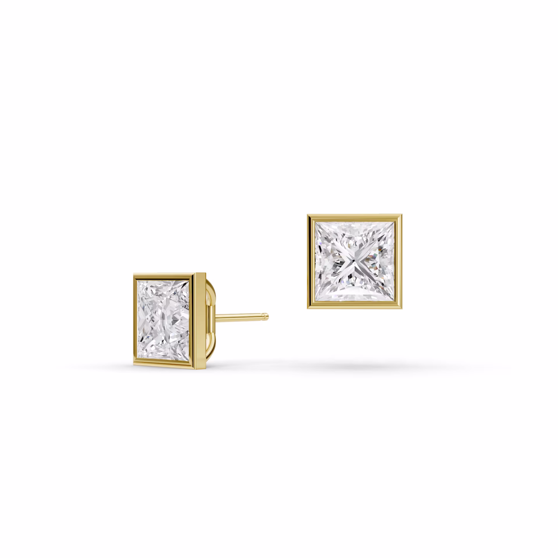 Princess Cut Lab Diamonds in Bezel Stud Earrings