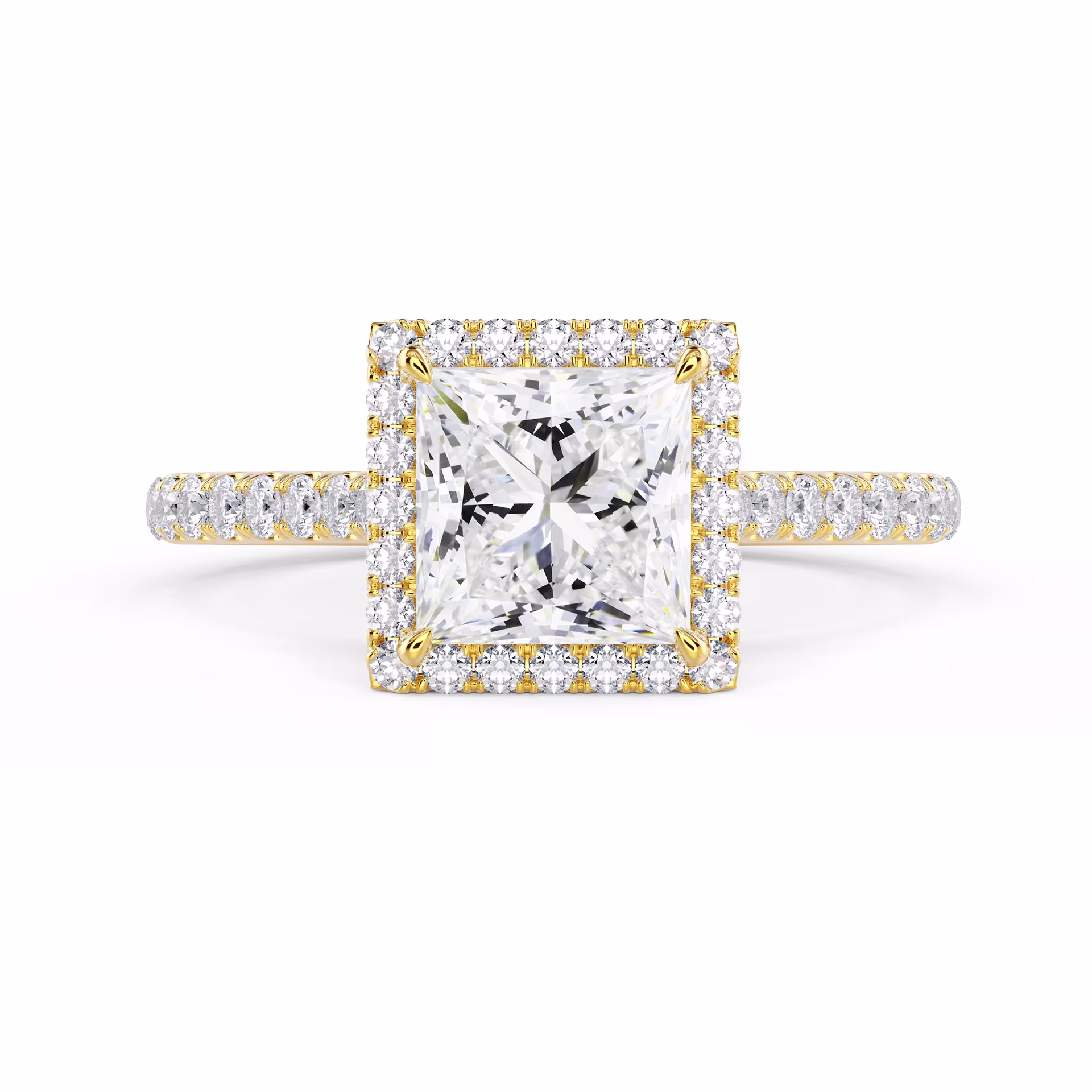 Yellow Gold Princess Halo Pavé Setting featuring High Quality Lab Diamonds (Main View)