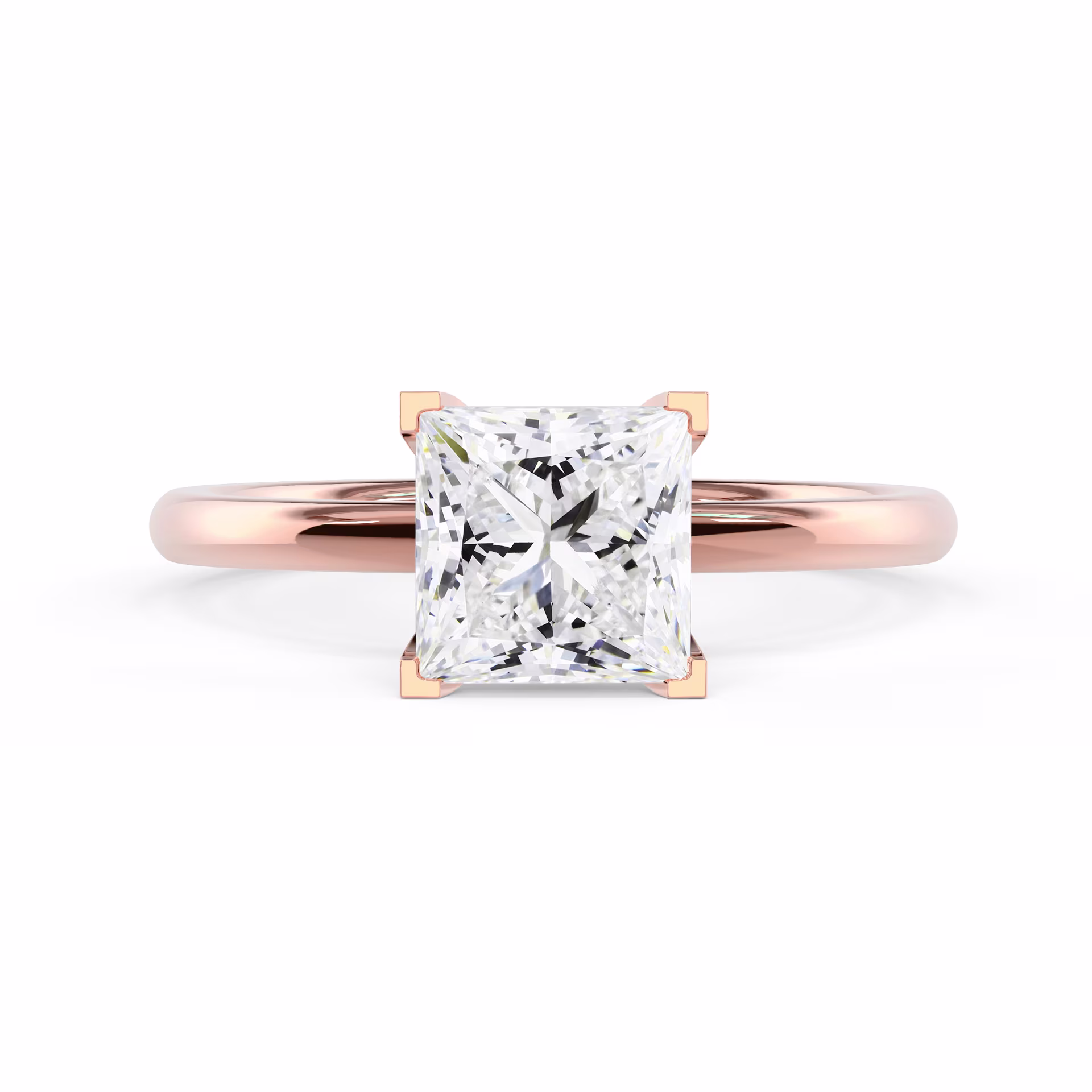 High Quality Diamonds Princess Petite Four Prong Solitaire Diamond Engagement Ring in Rose Gold (Main View)