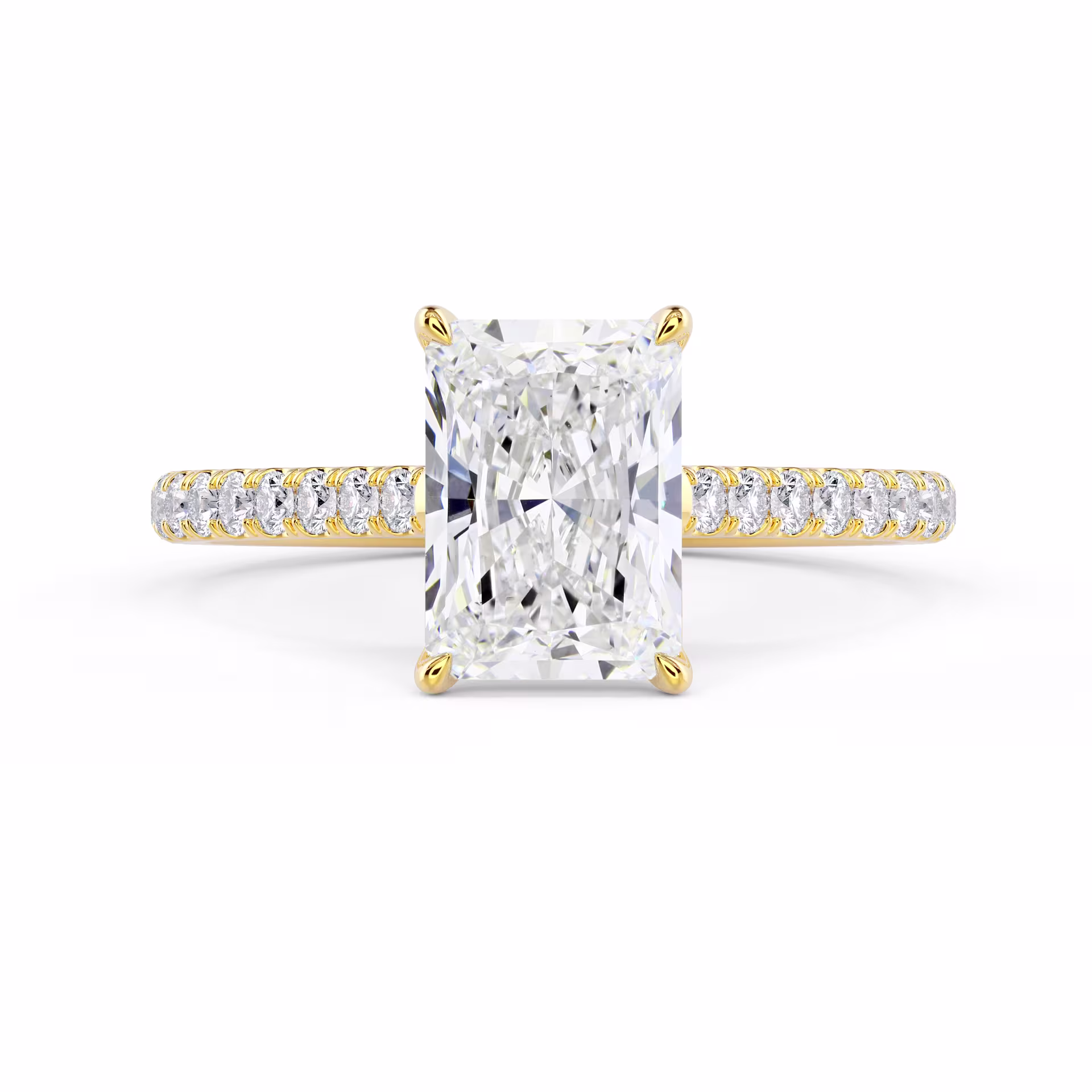 Diamonds set in Yellow Gold Radiant Cathedral Pavé Diamond Engagement Ring (Main View)
