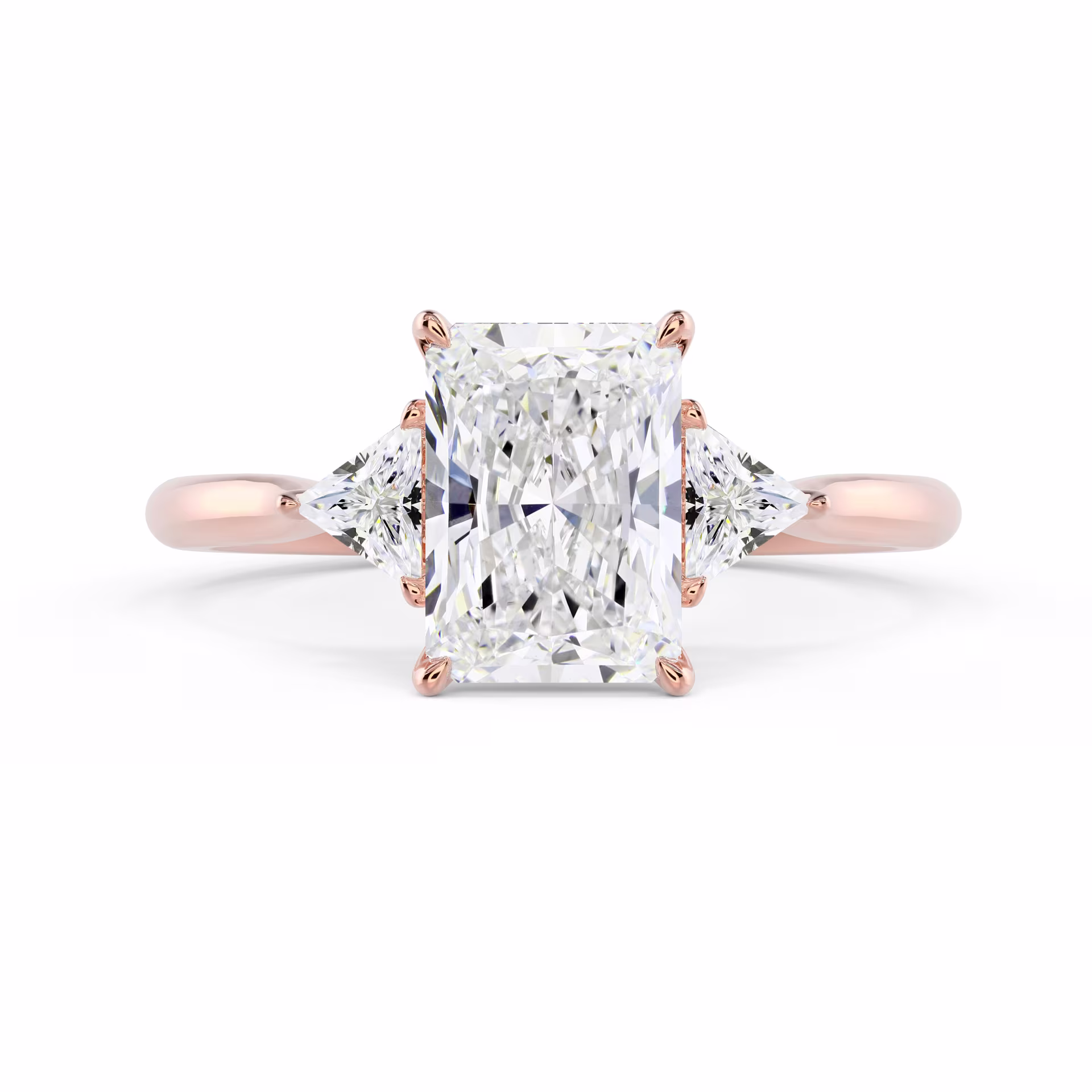 Rose Gold Radiant and Trillion Diamond Engagement Ring featuring Diamonds (Main View)