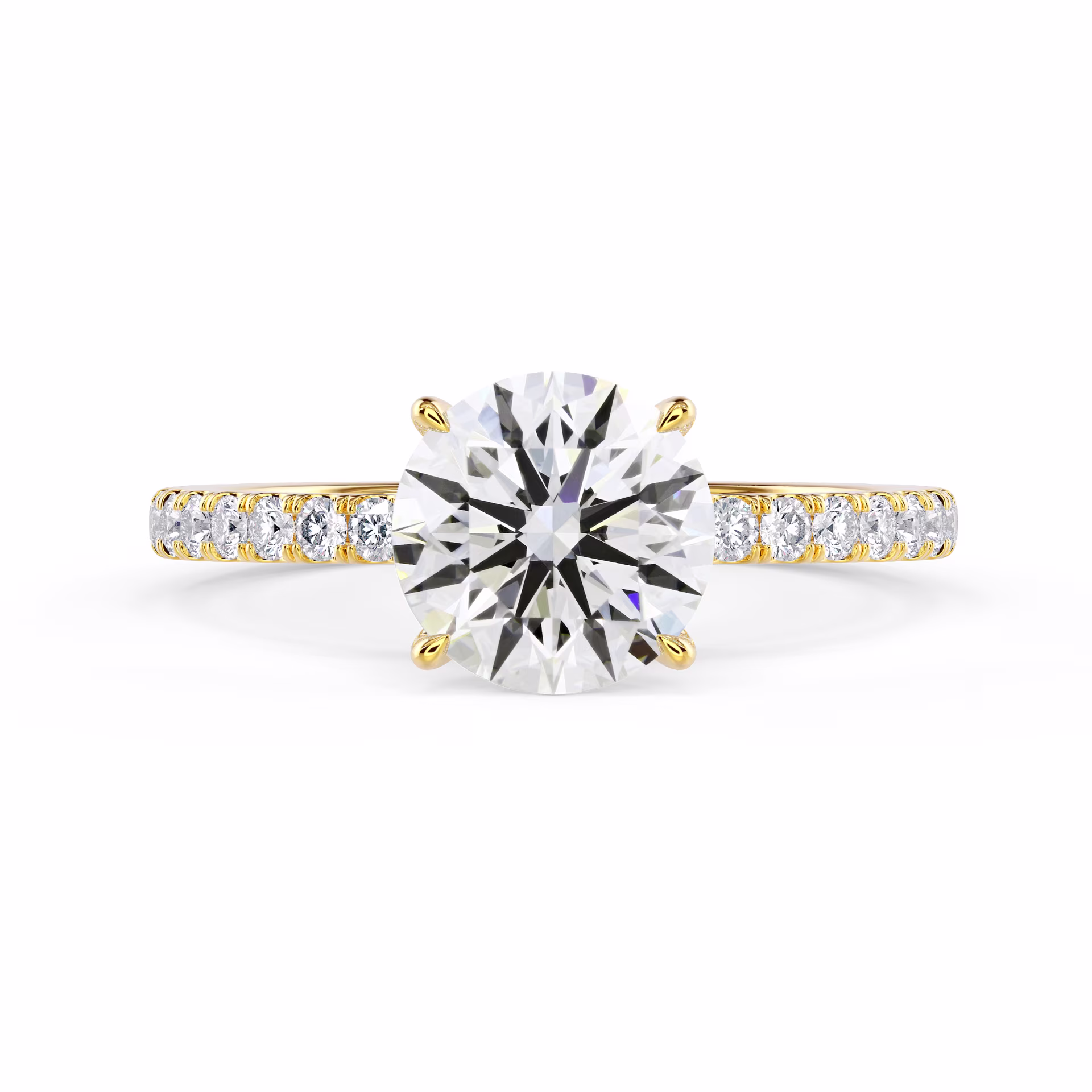 Diamonds Round Classic Four Prong Pavé Diamond Engagement Ring in Yellow Gold (Main View)