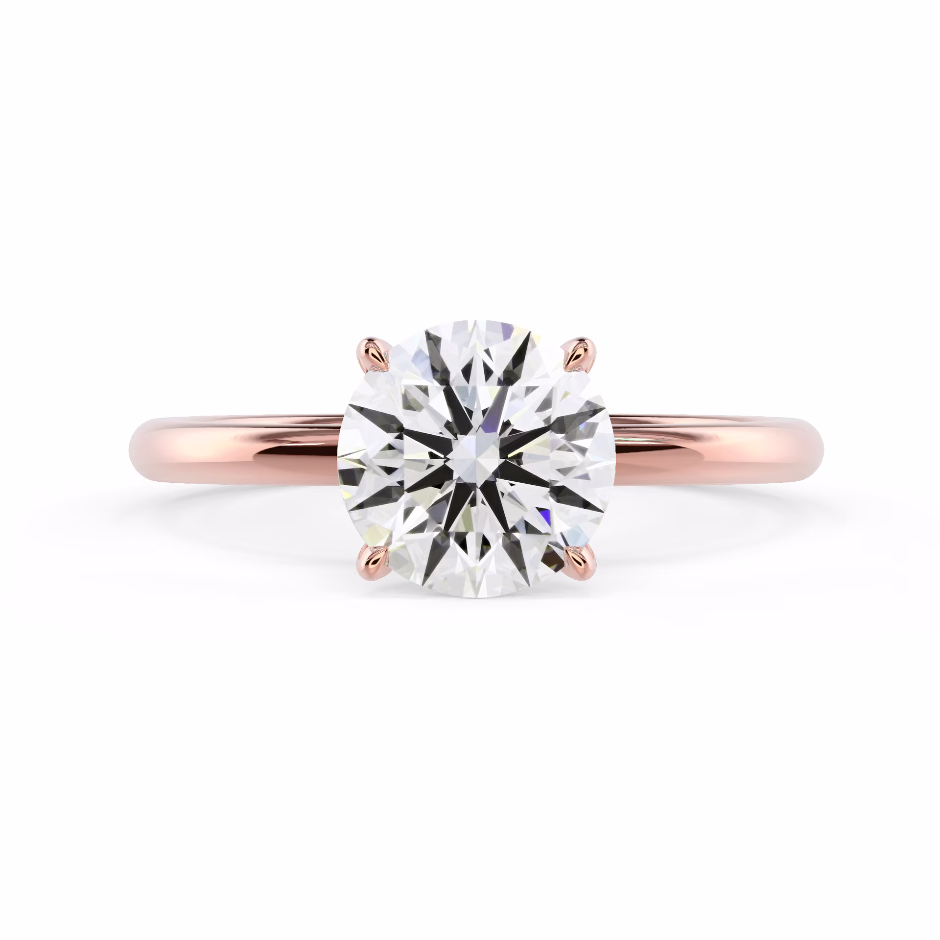Rose Gold Round Classic Four Prong Solitaire Diamond Engagement Ring featuring Man Made Diamonds (Main View)