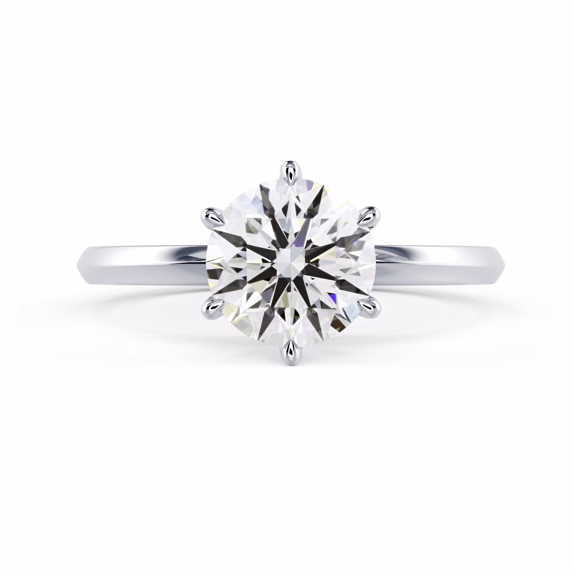 White Gold Round Classic Six Prong Solitaire Diamond Engagement Ring featuring Diamonds (Main View)