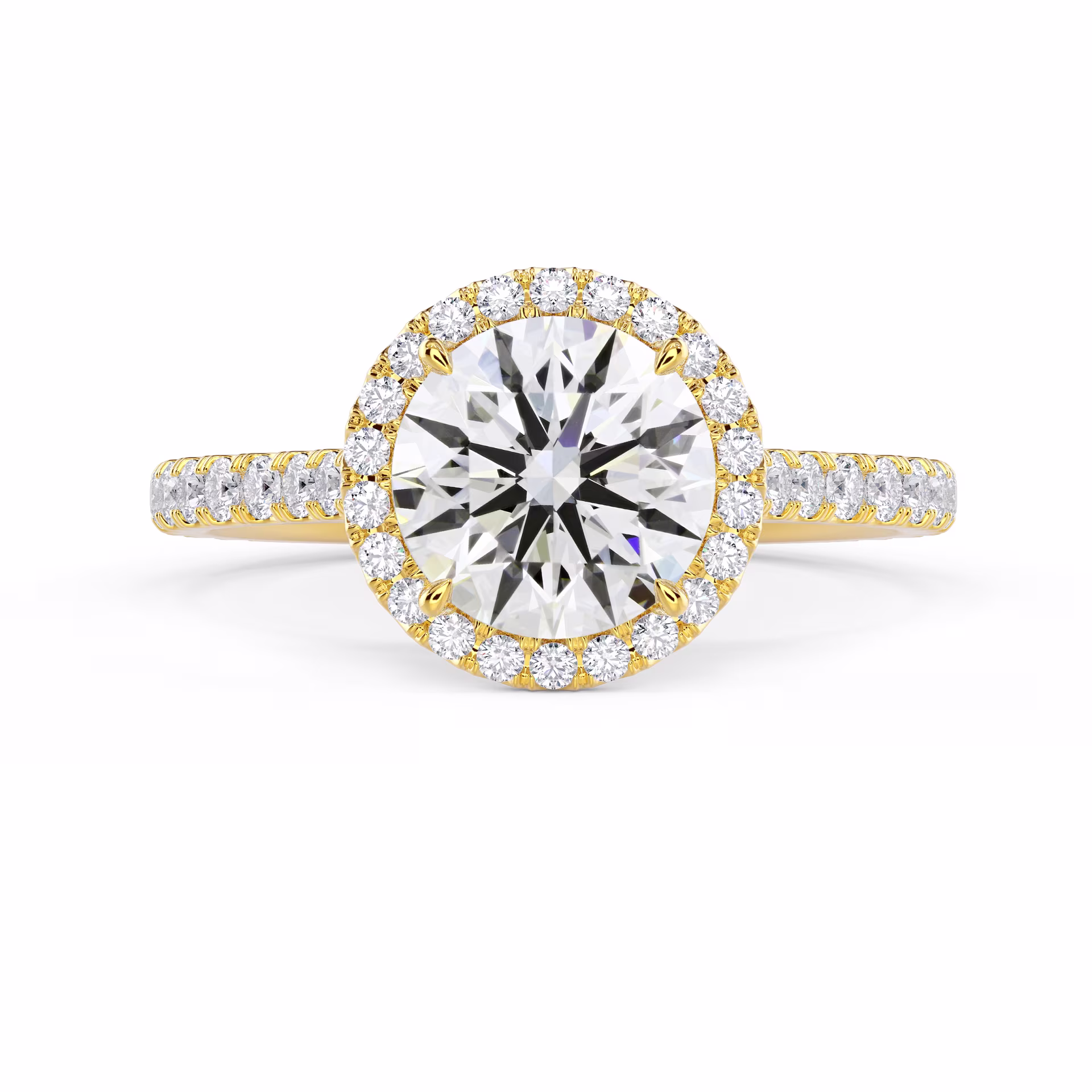 Diamonds set in Yellow Gold Round Halo Pavé Diamond Engagement Ring (Main View)