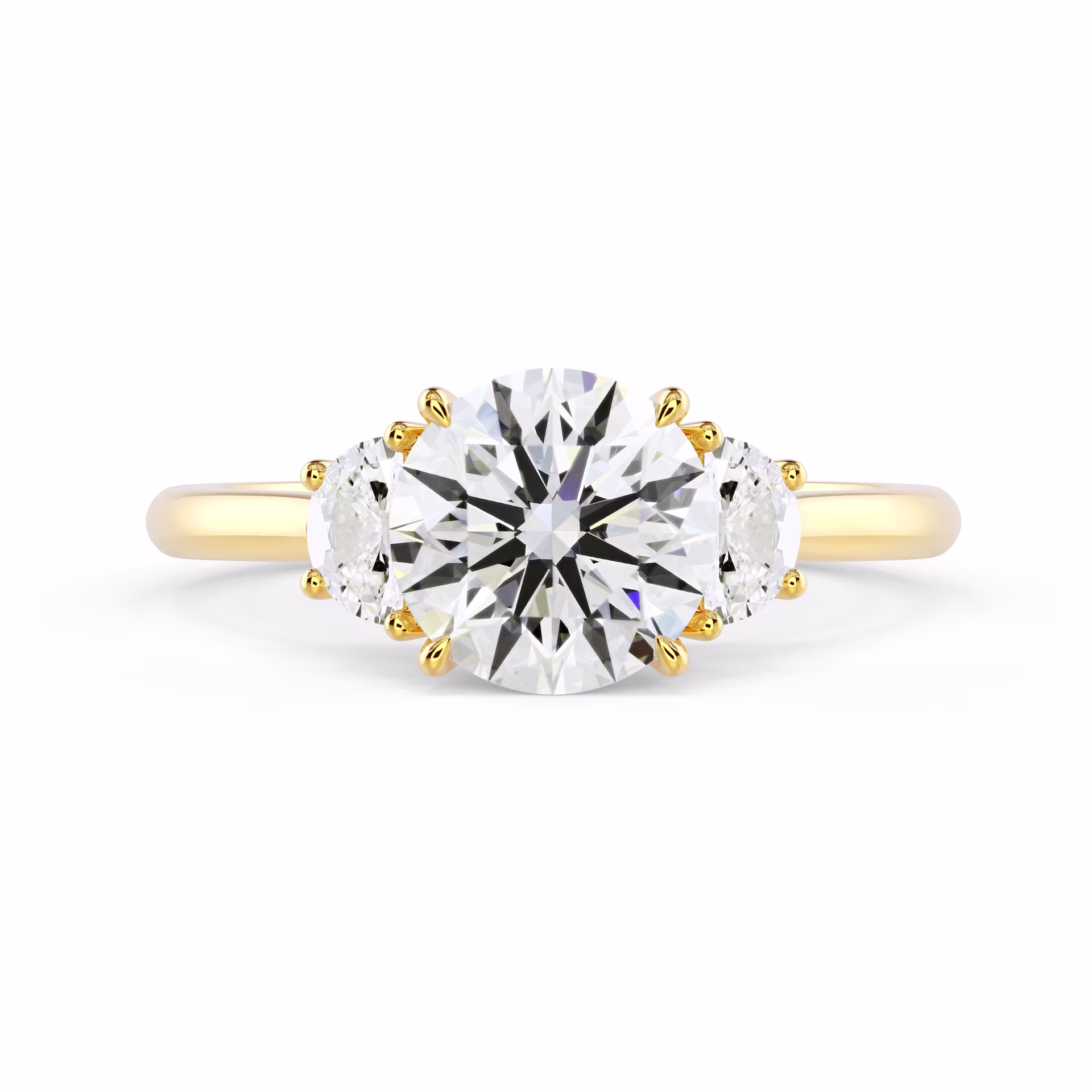 Lab Diamonds set in Yellow Gold Round and Half Moon Setting (Main View)