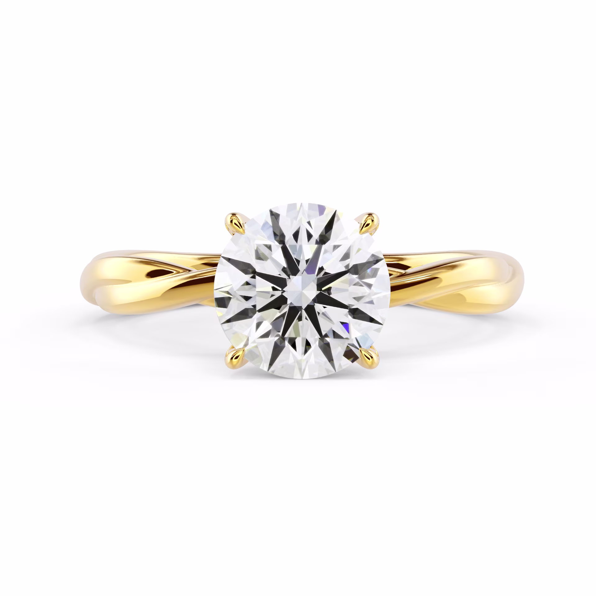 Lab Diamonds Twisting Band Solitaire in Yellow Gold (Main View)