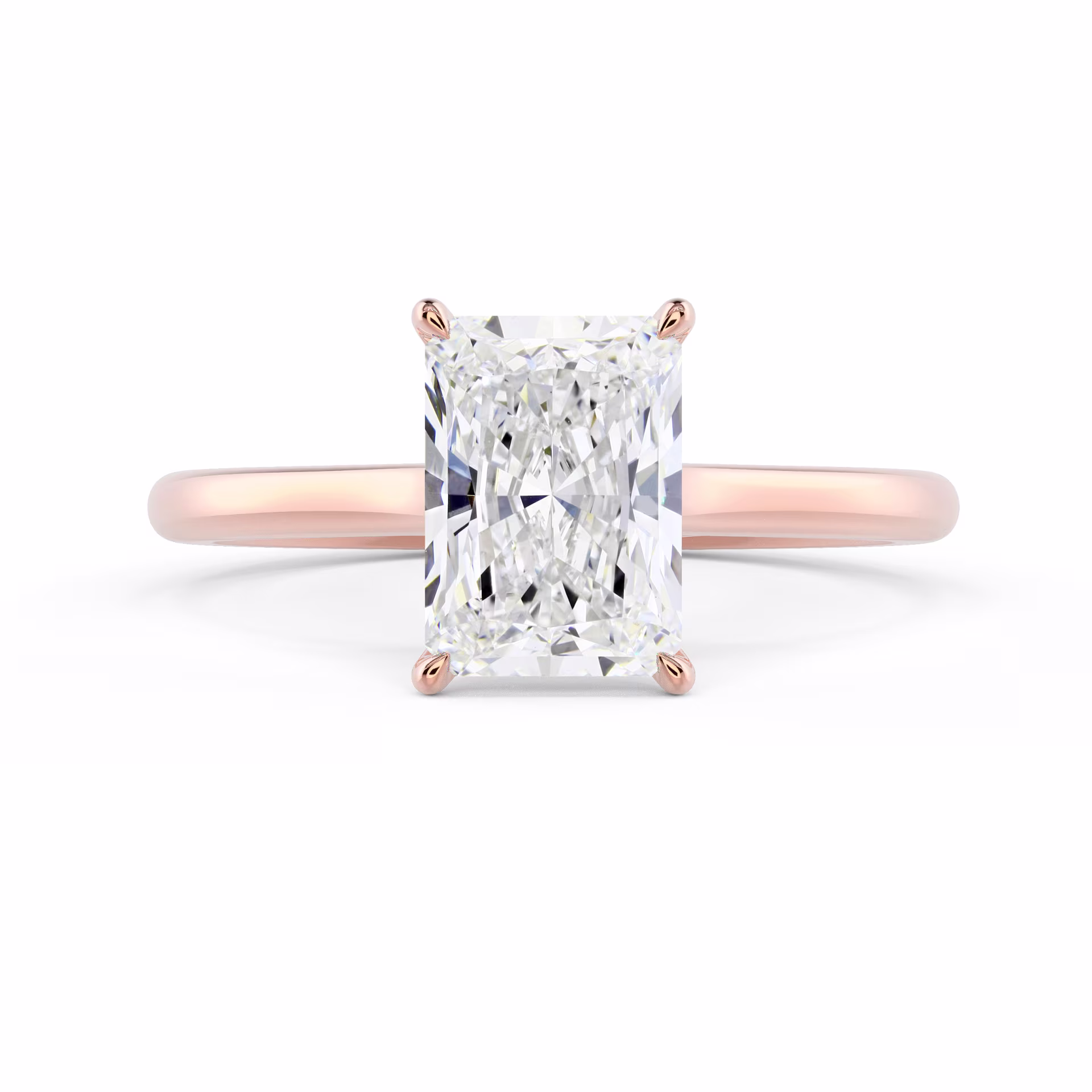 High Quality Diamonds set in Rose Gold Radiant Trellis Solitaire (Main View)
