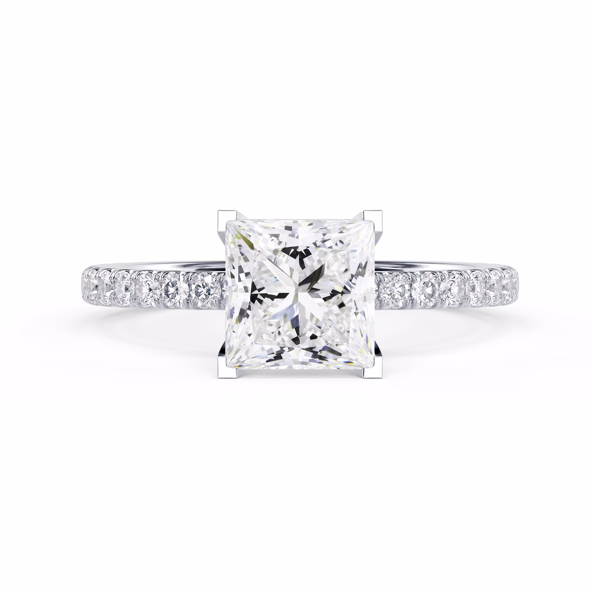 Lab Created Diamonds Princess Classic Four Prong Pavé Setting in White Gold (Main View)