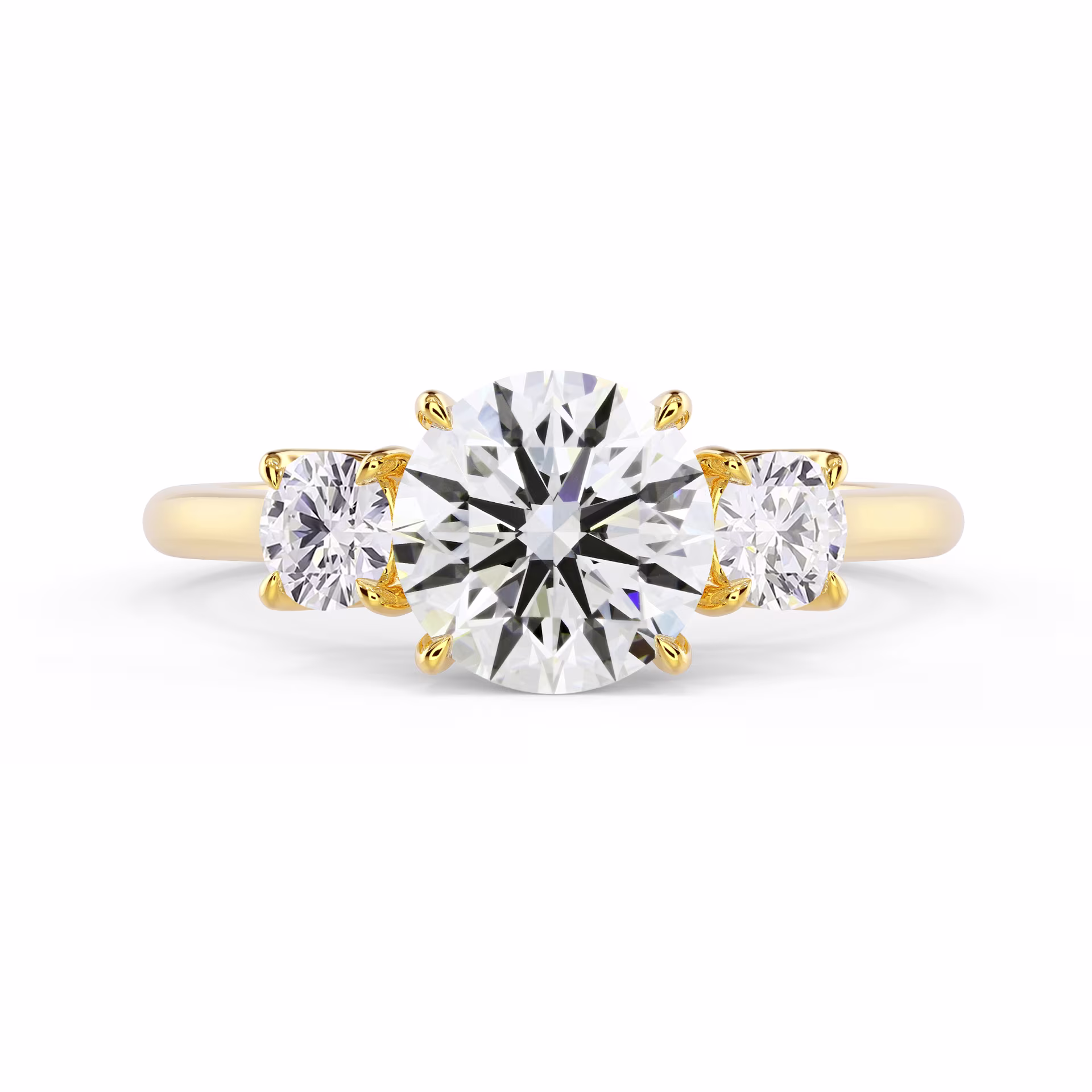 Hand Selected Diamonds Round Three Stone Diamond Engagement Ring in Yellow Gold (Main View)