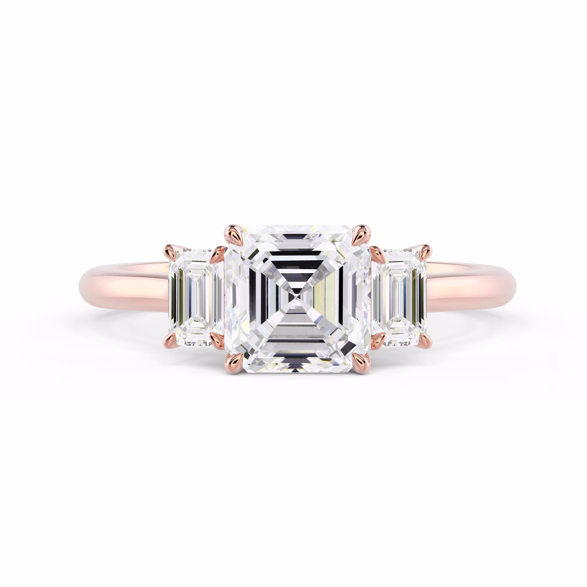 Lab Diamonds set in Rose Gold Asscher and Emerald Diamond Engagement Ring (Main View)