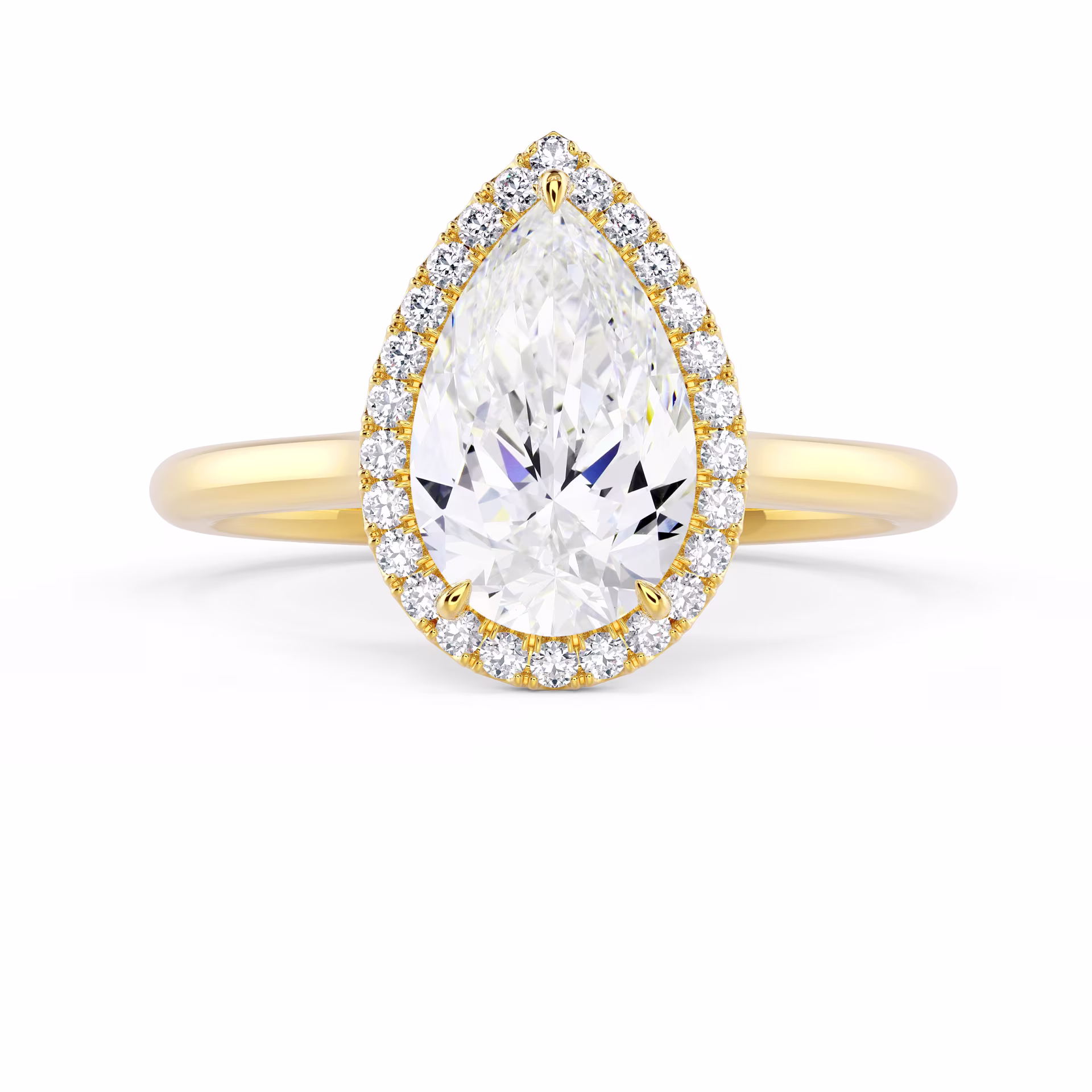 Yellow Gold Pear Single Halo Diamond Engagement Ring featuring Lab Diamonds (Main View)