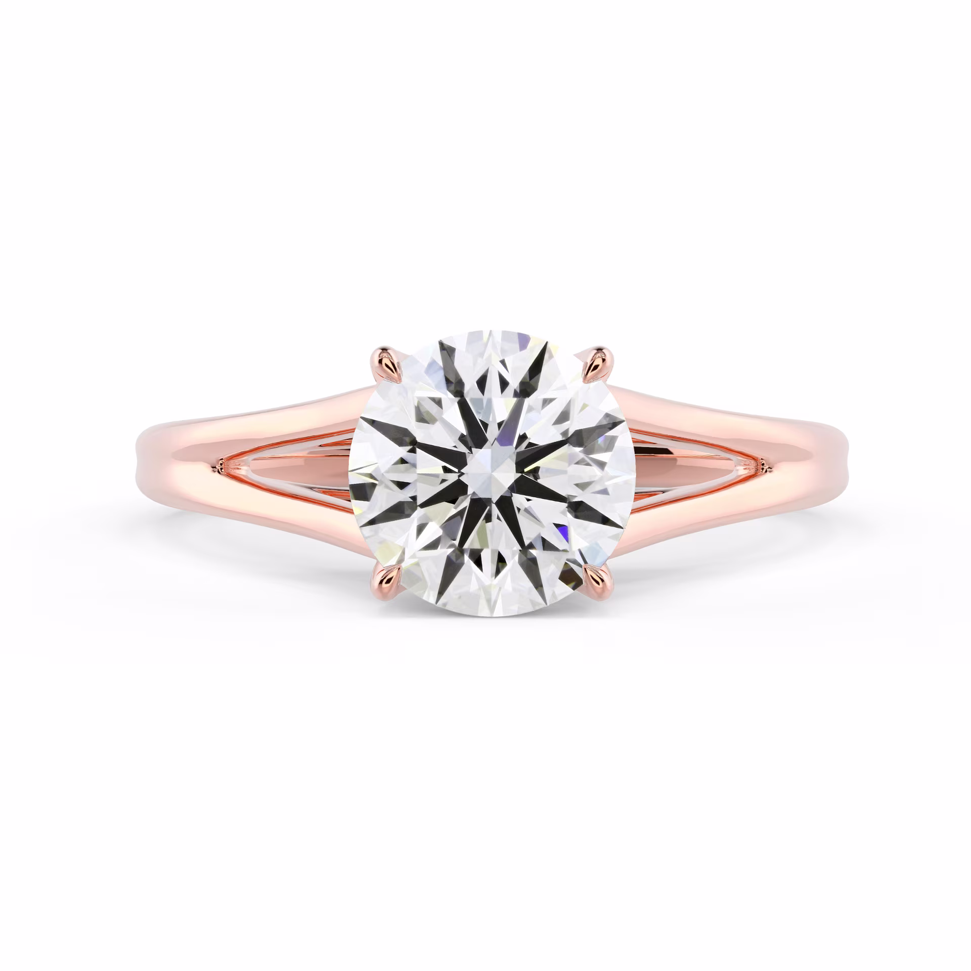 Diamonds Split Shank Solitaire in Rose Gold (Main View)