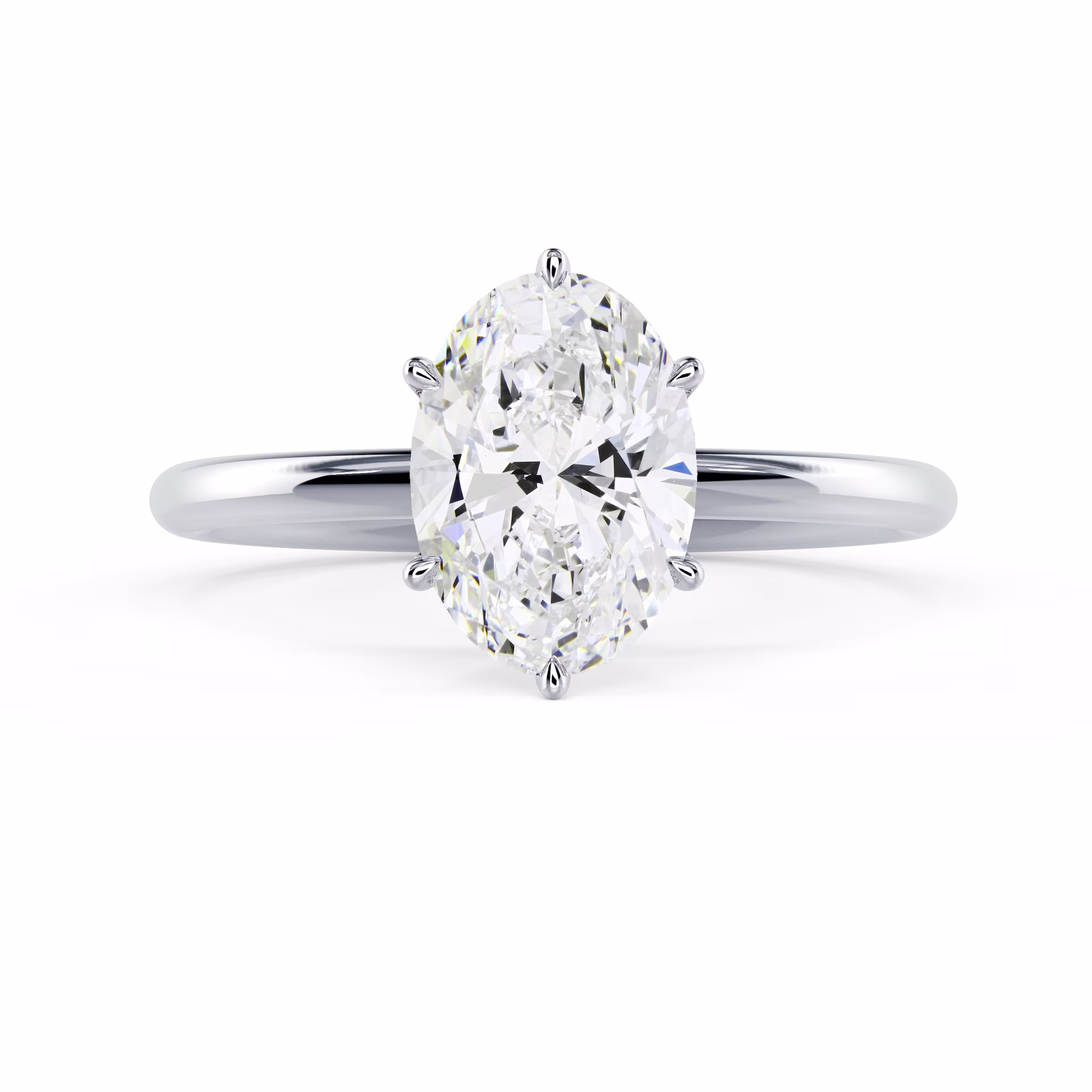 White Gold Oval Six Prong Solitaire Diamond Engagement Ring featuring Lab Diamonds (Main View)
