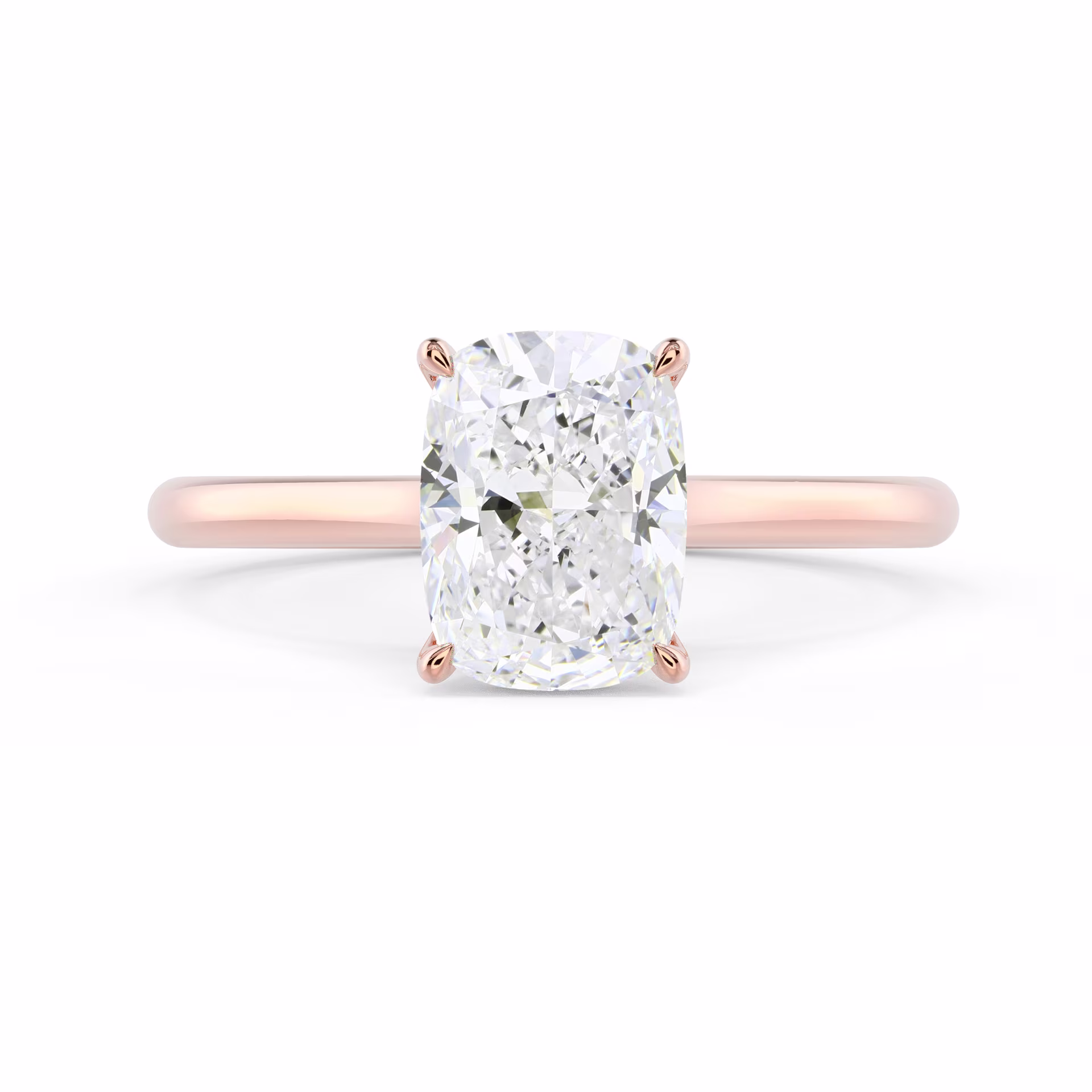 Diamonds set in Rose Gold Cushion Trellis Solitaire Diamond Engagement Ring (Main View)