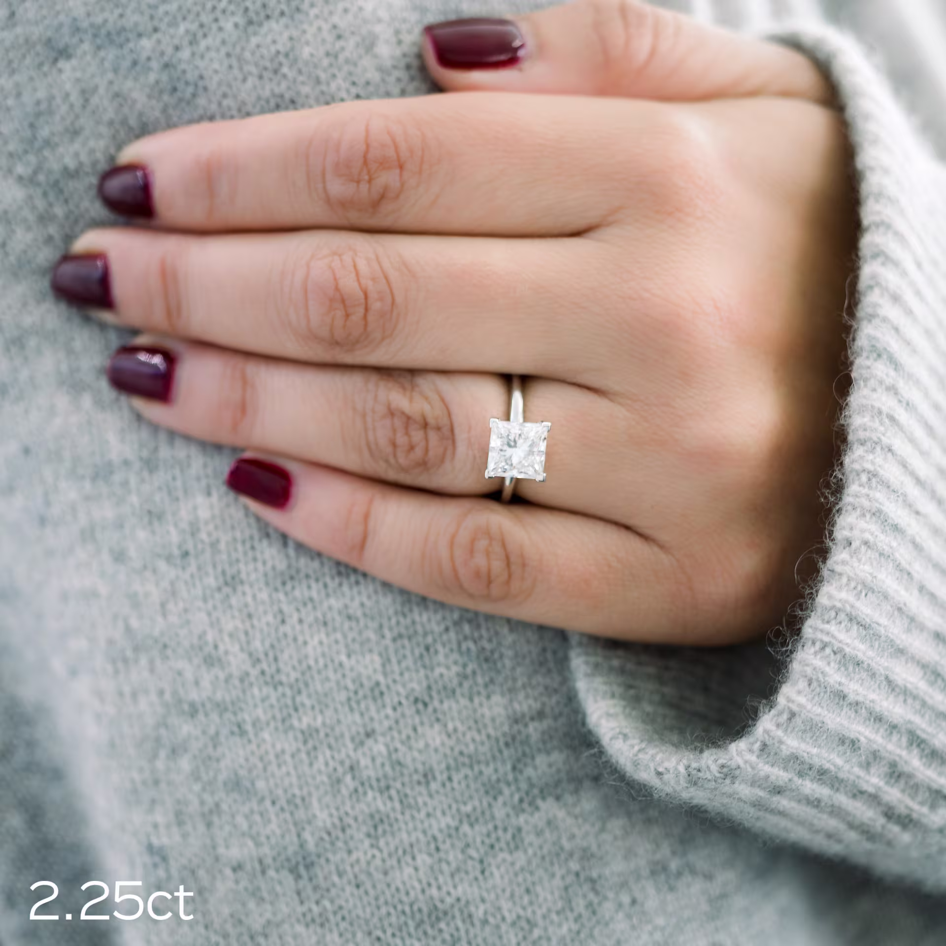 2.25ct princess cut man made diamond solitaire engagement ring platinum