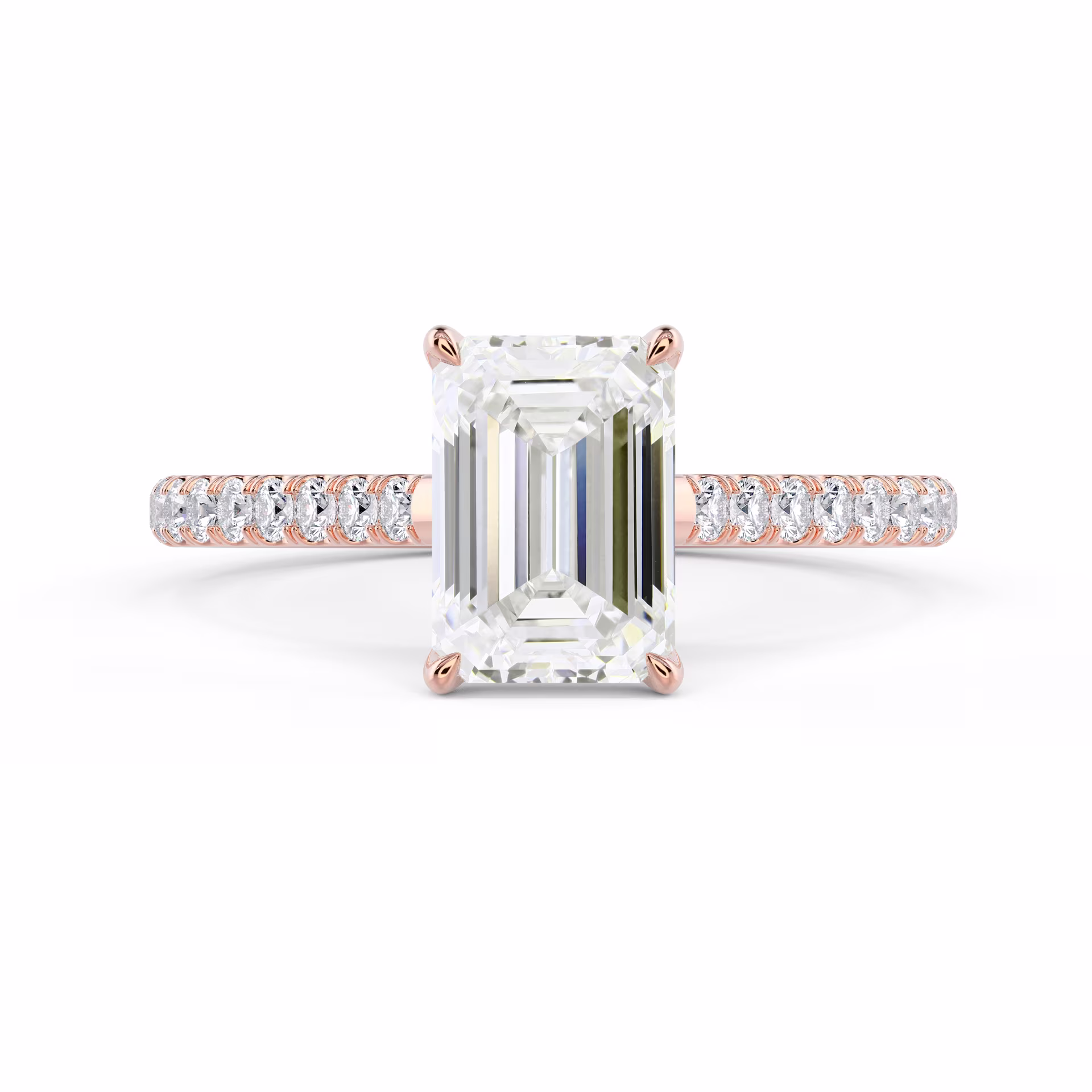 Rose Gold Emerald Cathedral Pavé Setting featuring Diamonds (Main View)