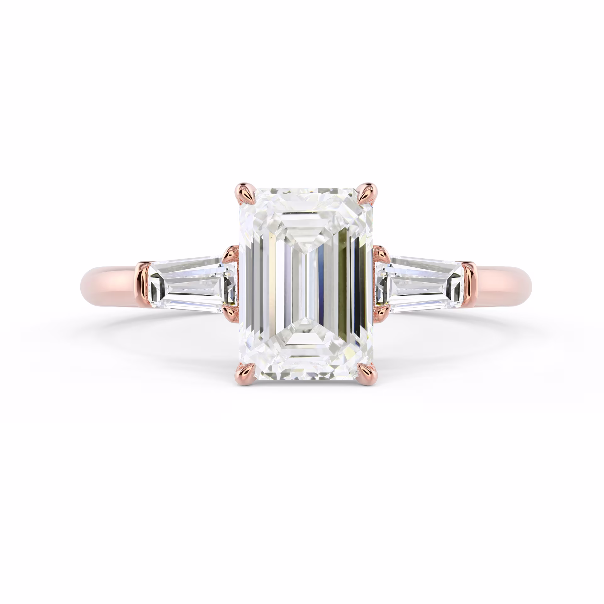 Rose Gold Emerald and Baguette Diamond Engagement Ring featuring Lab Diamonds (Main View)