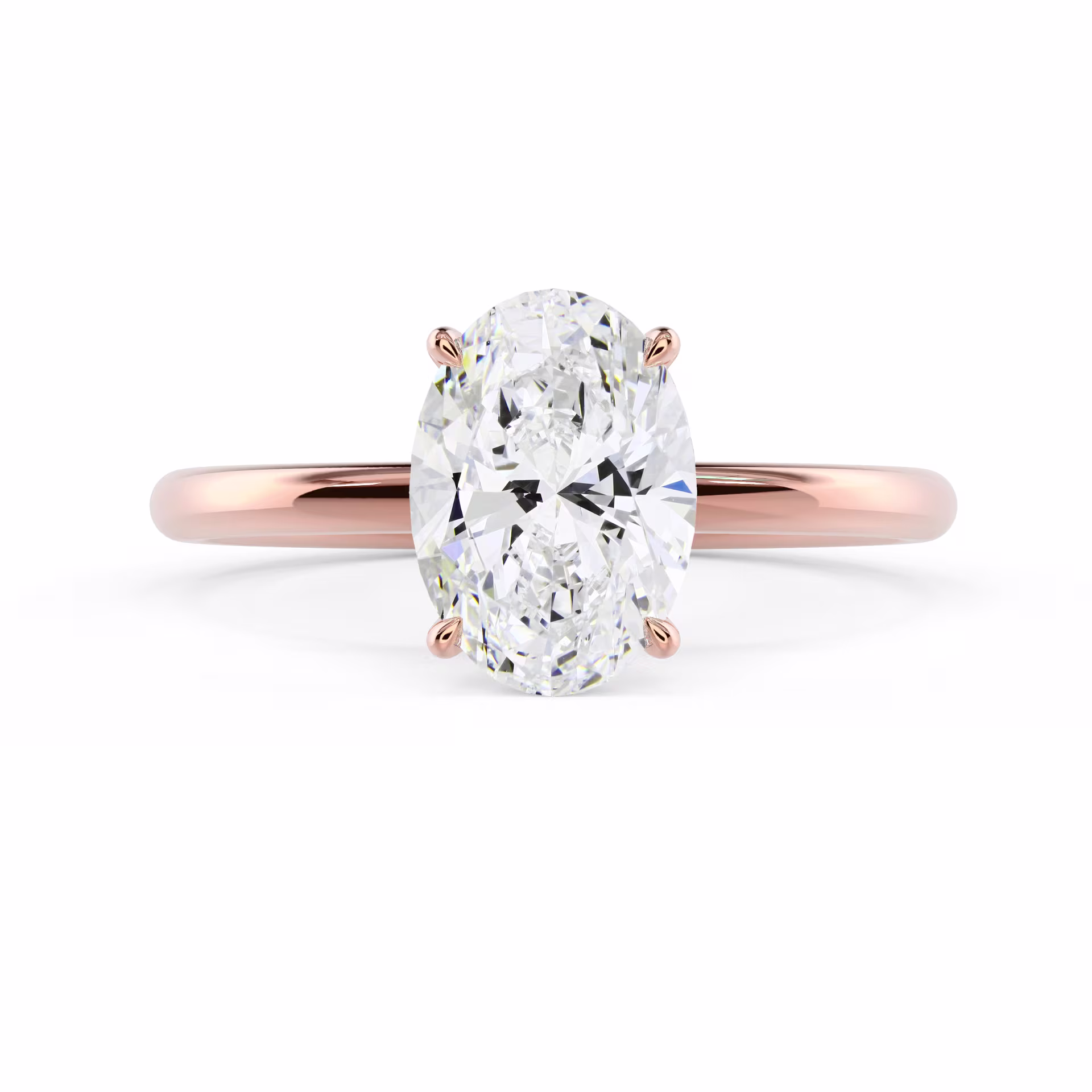 Lab Grown Diamonds set in Rose Gold Oval Petite Four Prong Solitaire (Main View)