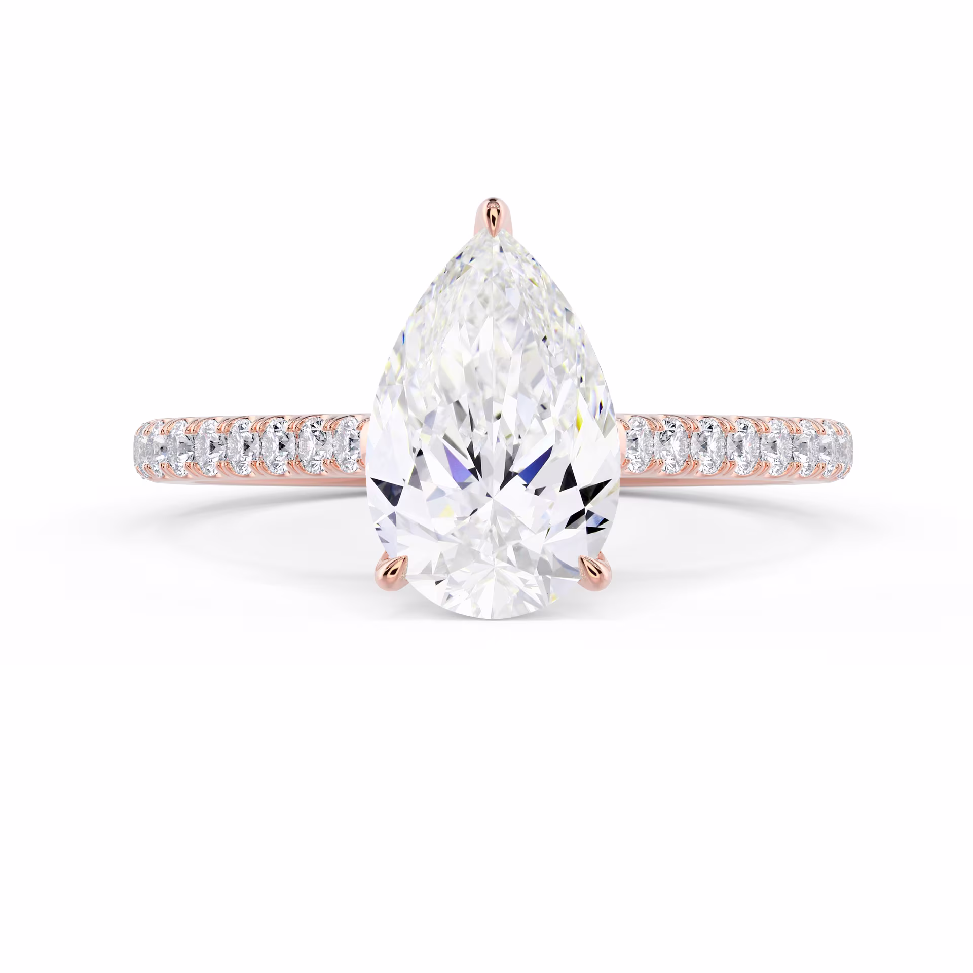 Rose Gold Pear Cathedral Pavé Setting featuring Diamonds (Main View)
