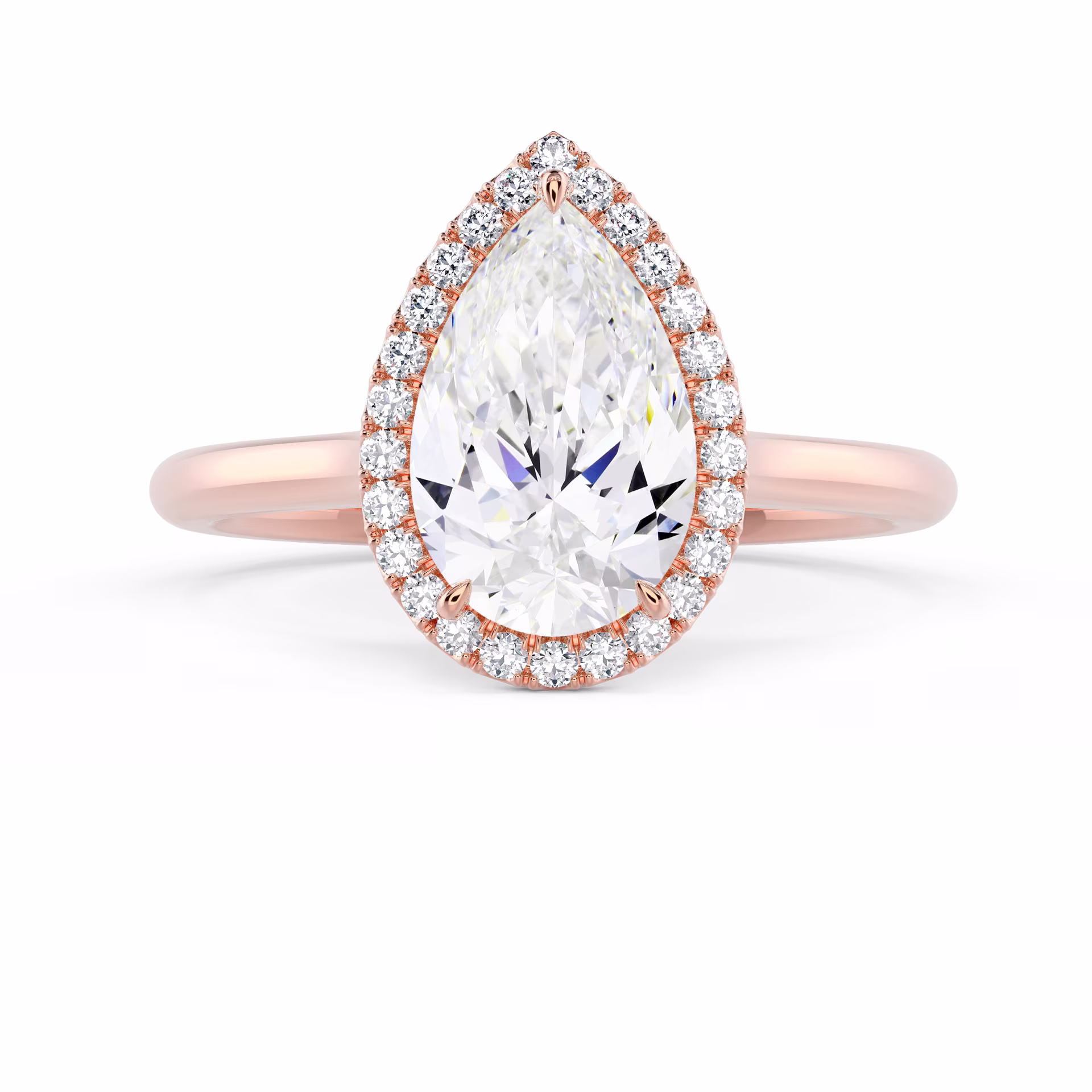 High Quality Lab Diamonds Pear Single Halo Diamond Engagement Ring in Rose Gold (Main View)