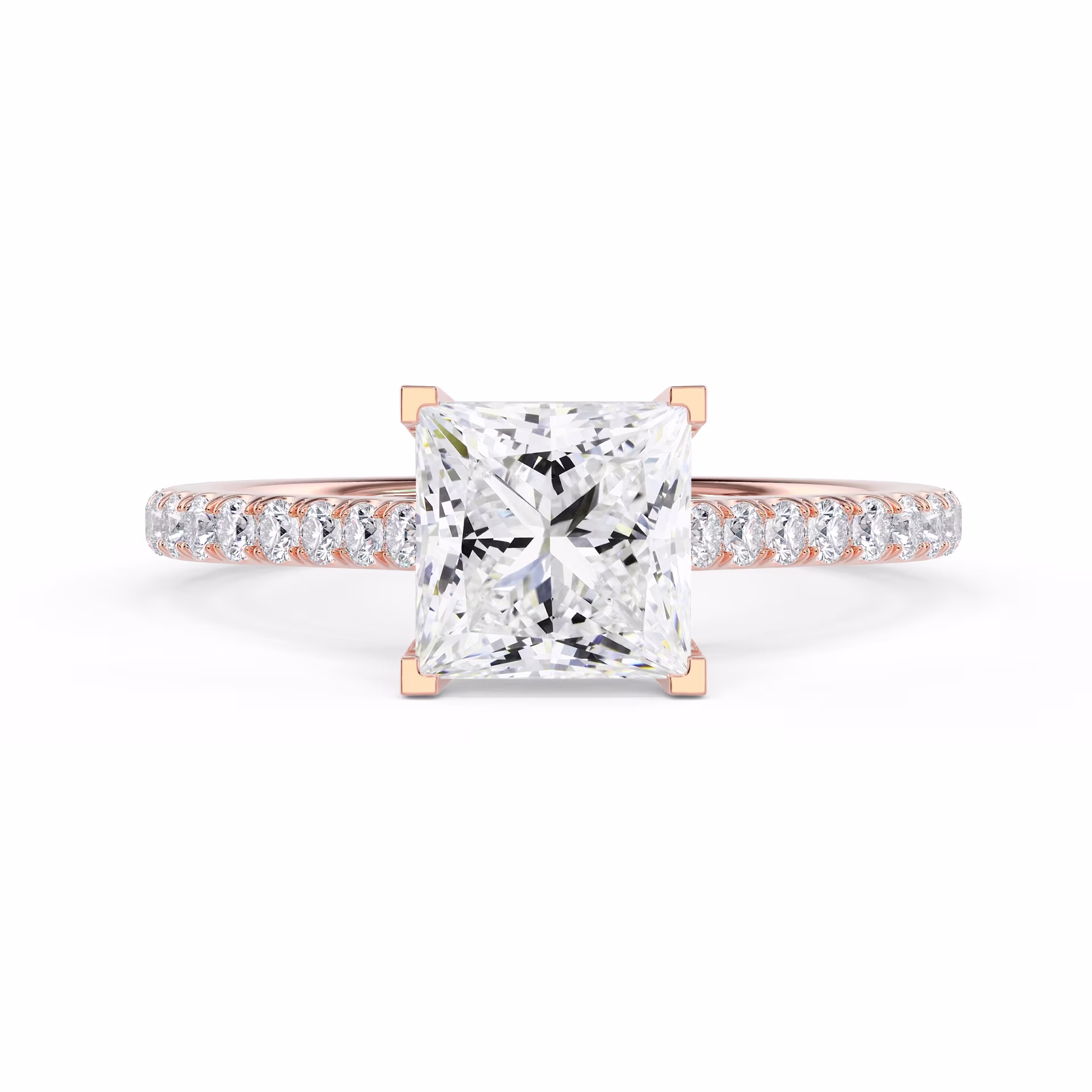 Exceptional Quality Diamonds Princess Cathedral Pavé Setting in Rose Gold (Main View)