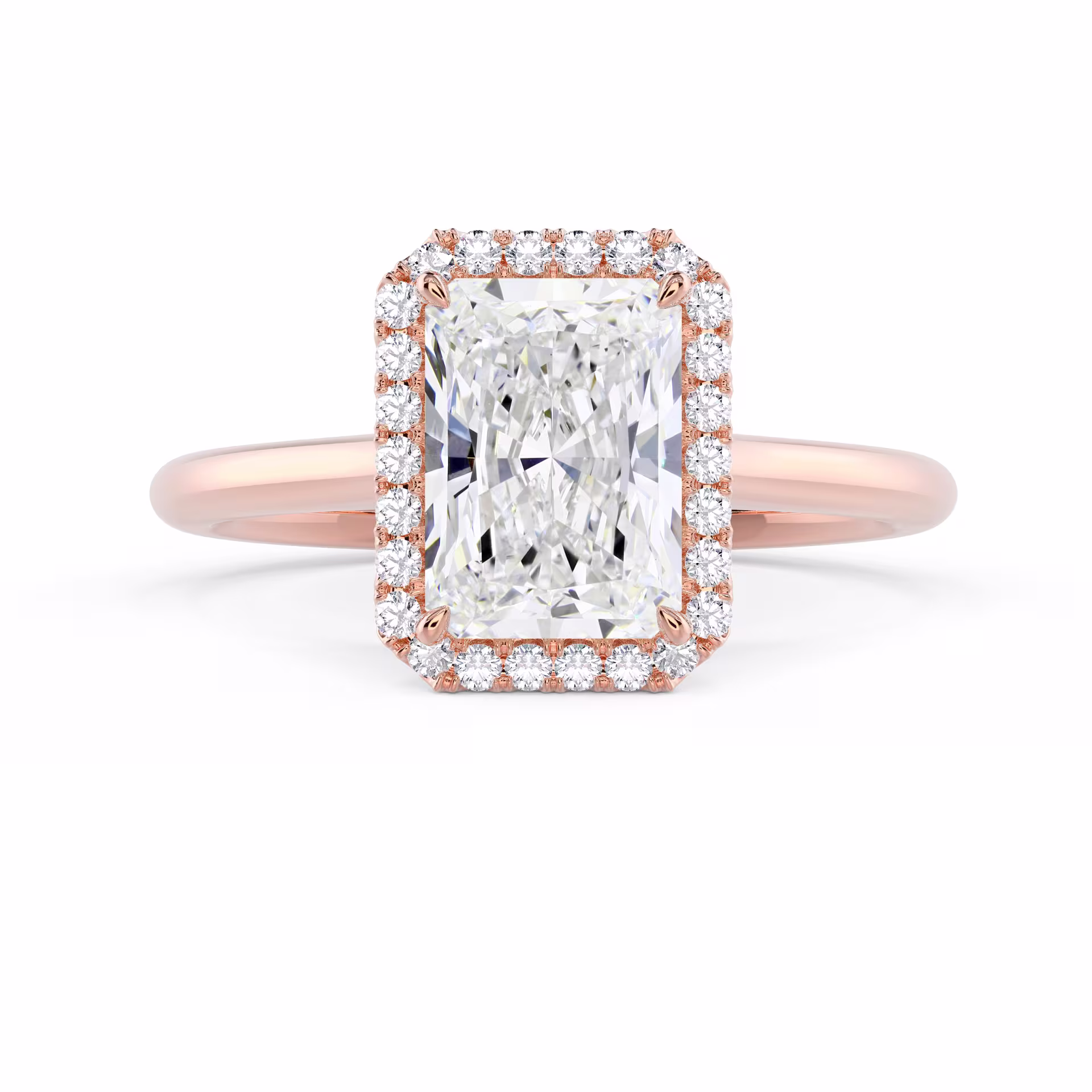 Rose Gold Radiant Single Halo Setting featuring Lab Diamonds (Main View)