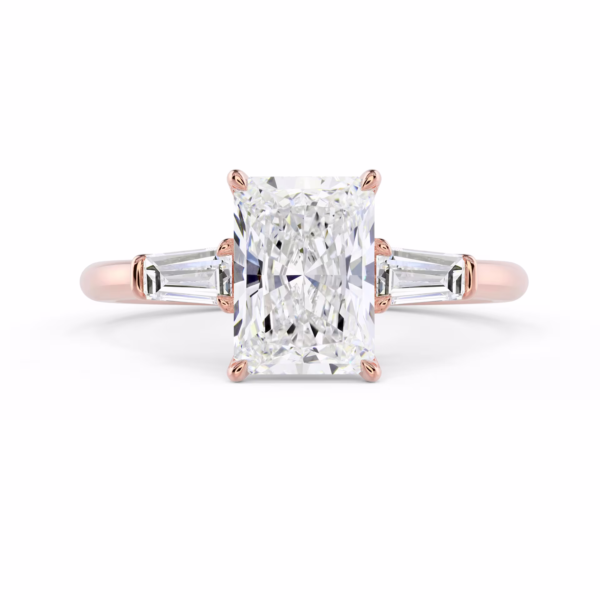 Lab Diamonds set in Rose Gold Radiant and Baguette Diamond Engagement Ring (Main View)