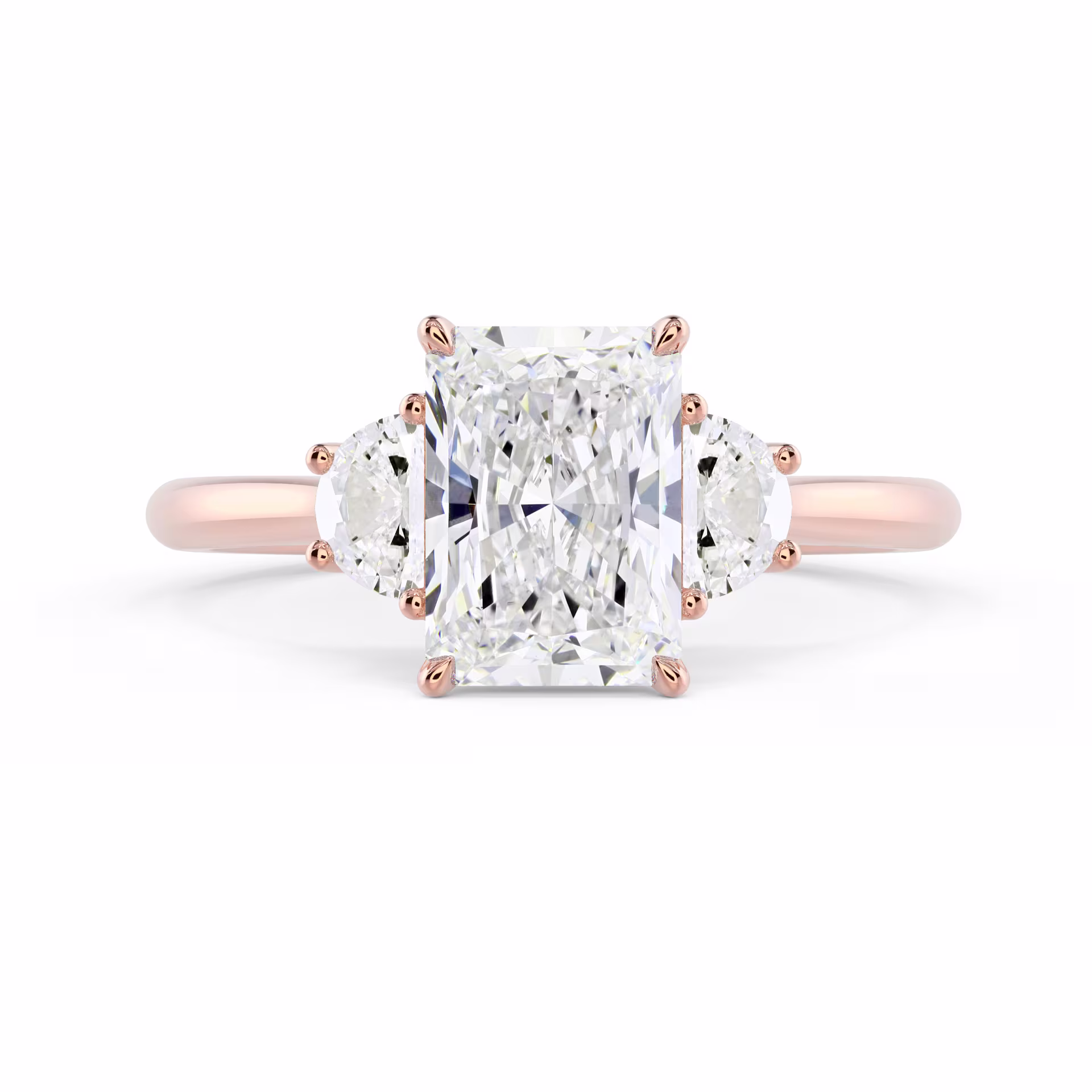 Lab Diamonds set in Rose Gold Radiant and Half Moon Diamond Engagement Ring (Main View)