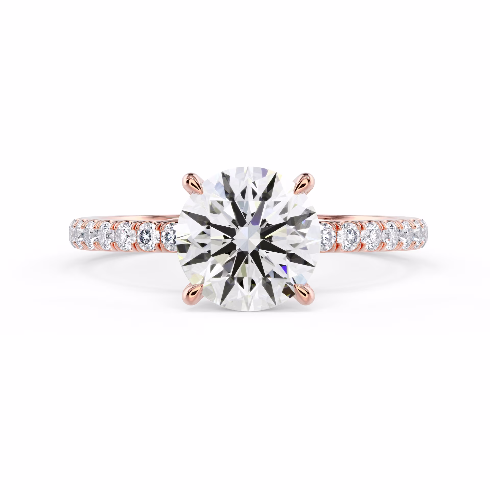 Rose Gold Round Petite Four Prong Pavé Diamond Engagement Ring featuring Diamonds (Main View)