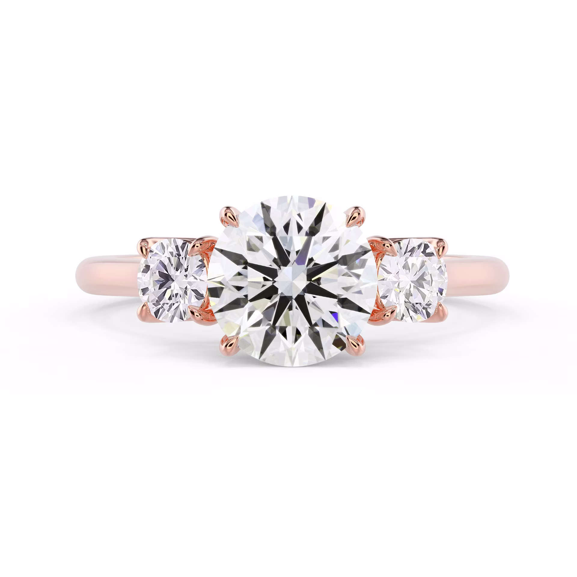 Lab Created Diamonds Round Three Stone Diamond Engagement Ring in Rose Gold (Main View)