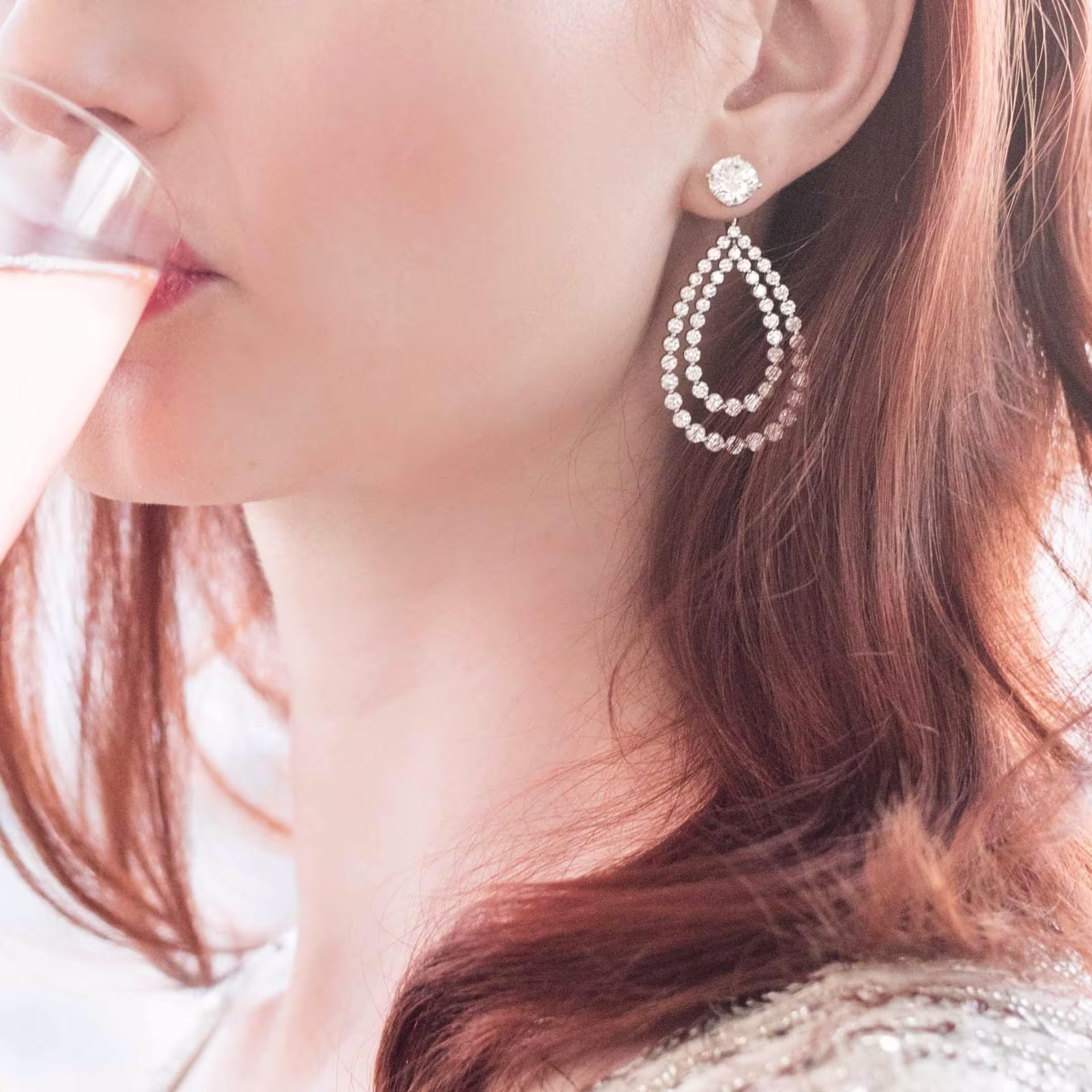 Round Brilliant Lab Created Diamonds Double Open Pear Shaped Diamond Earring Jackets in 18 Karat White Gold (Main View)