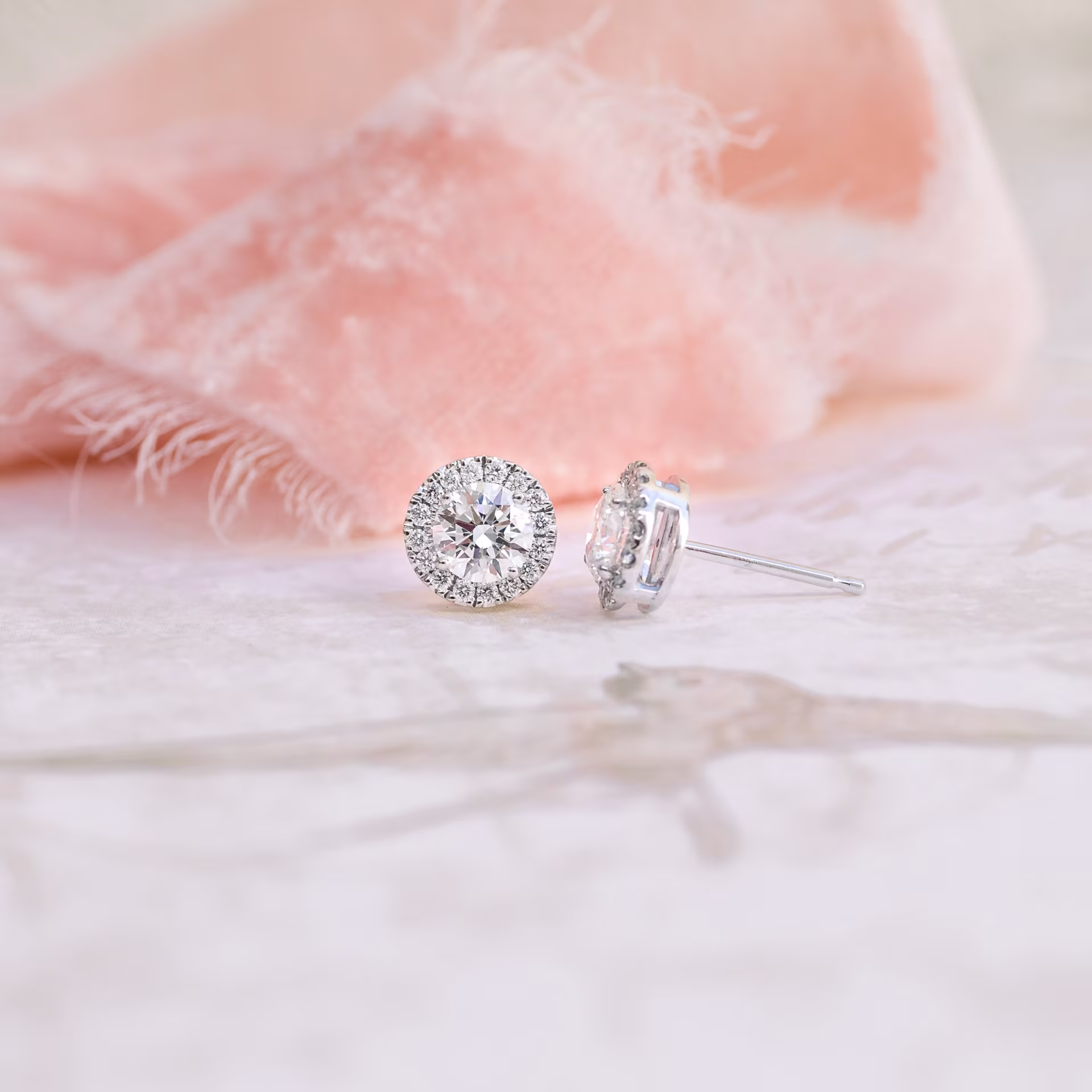 Round Lab Created Diamonds set in White Gold Heavenly Single Halo Studs (Main View)