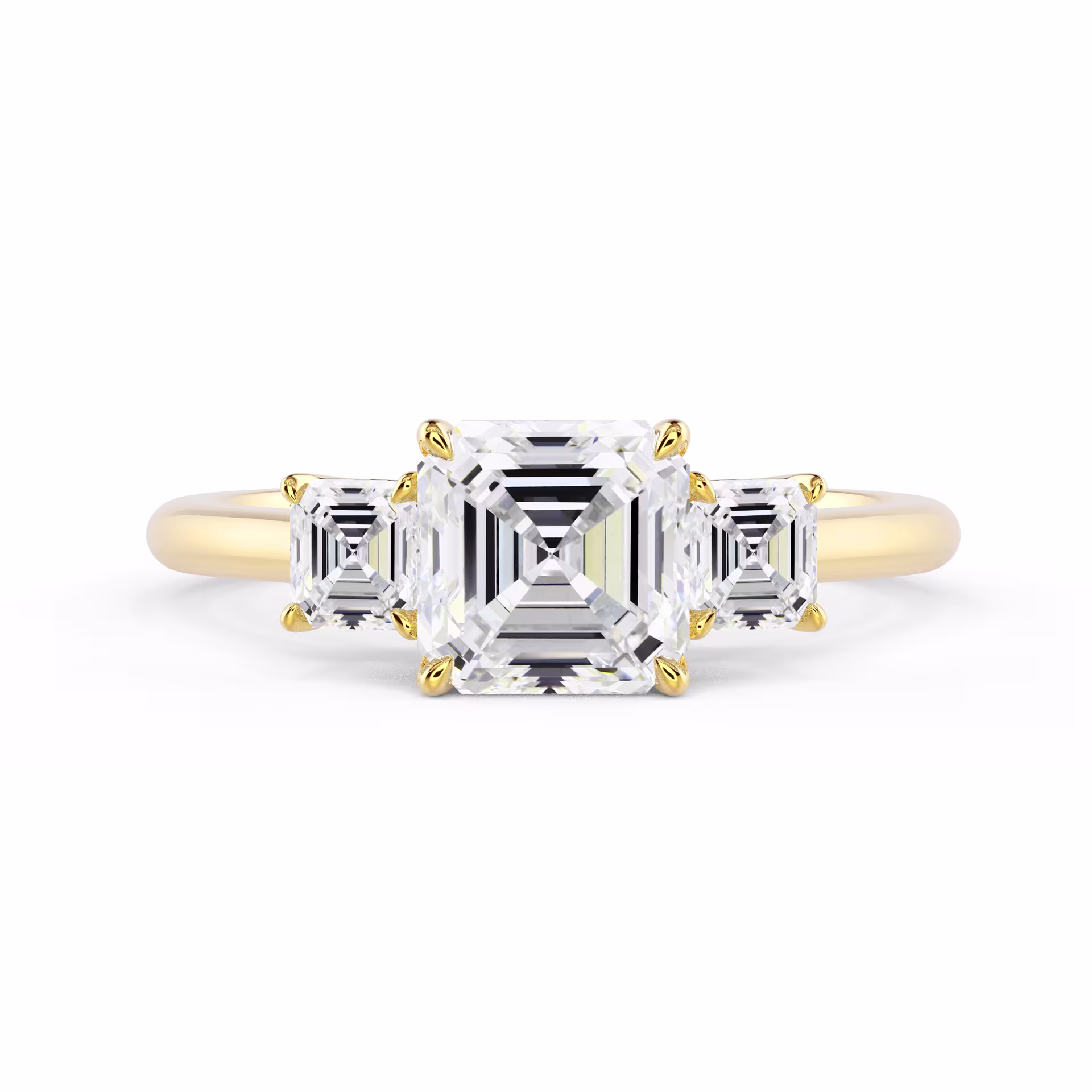 Lab Created Diamonds Asscher Three Stone Setting in Yellow Gold (Main View)