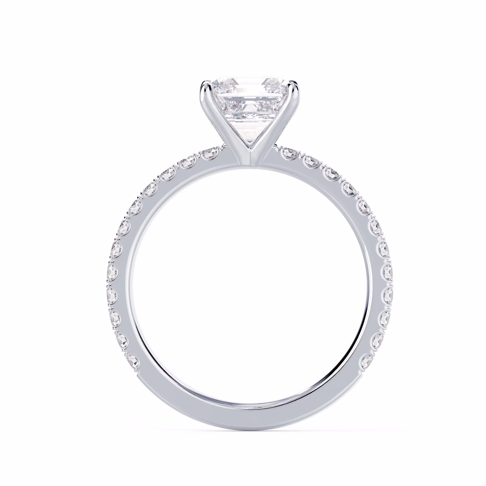 White Gold Asscher Classic Four Prong Pavé Setting featuring Lab Diamonds (Profile View)